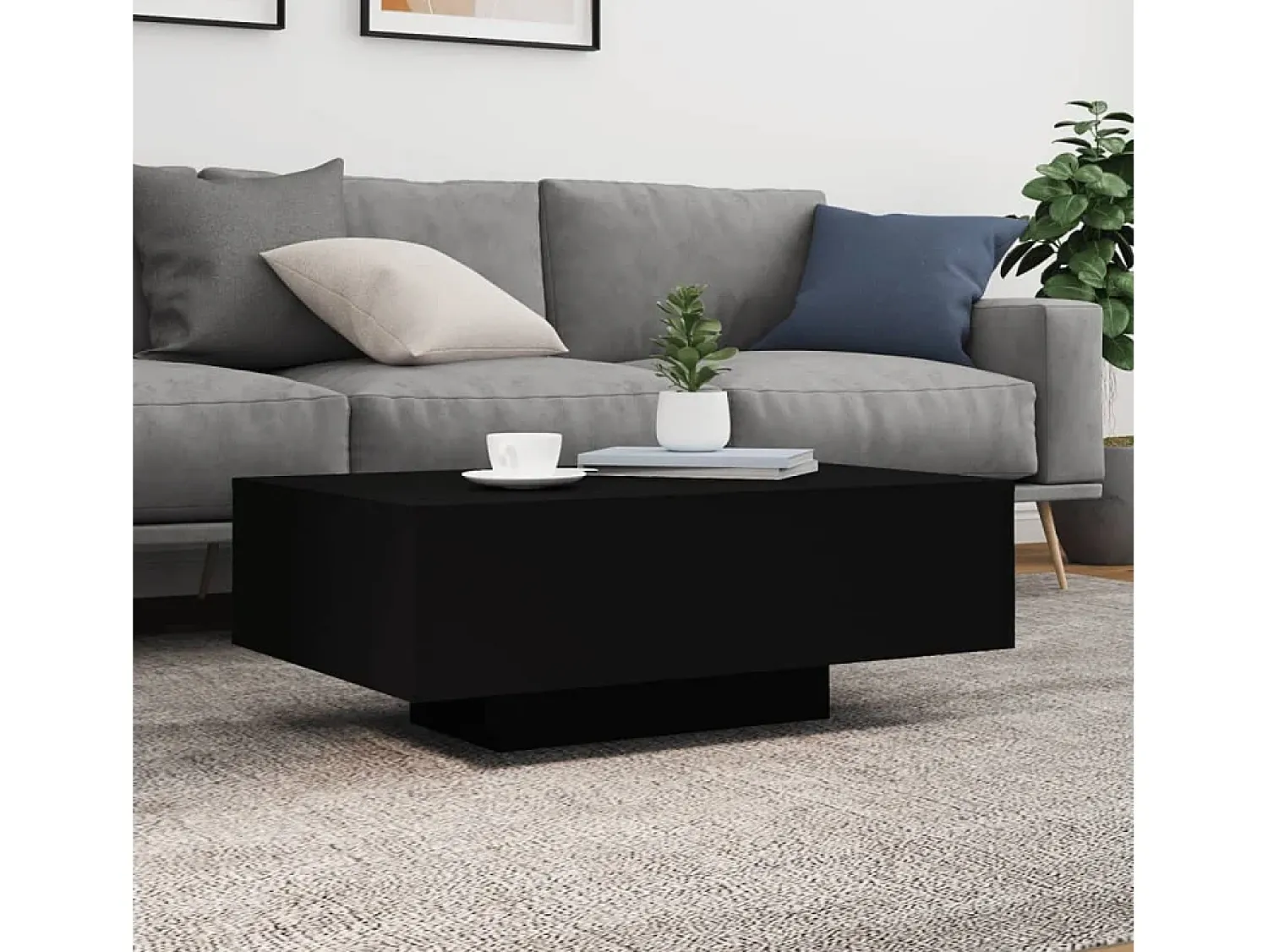 Mesa de centro | Mesa de apoio | Mesa de café com luzes LED 85x55x31 cm Preto