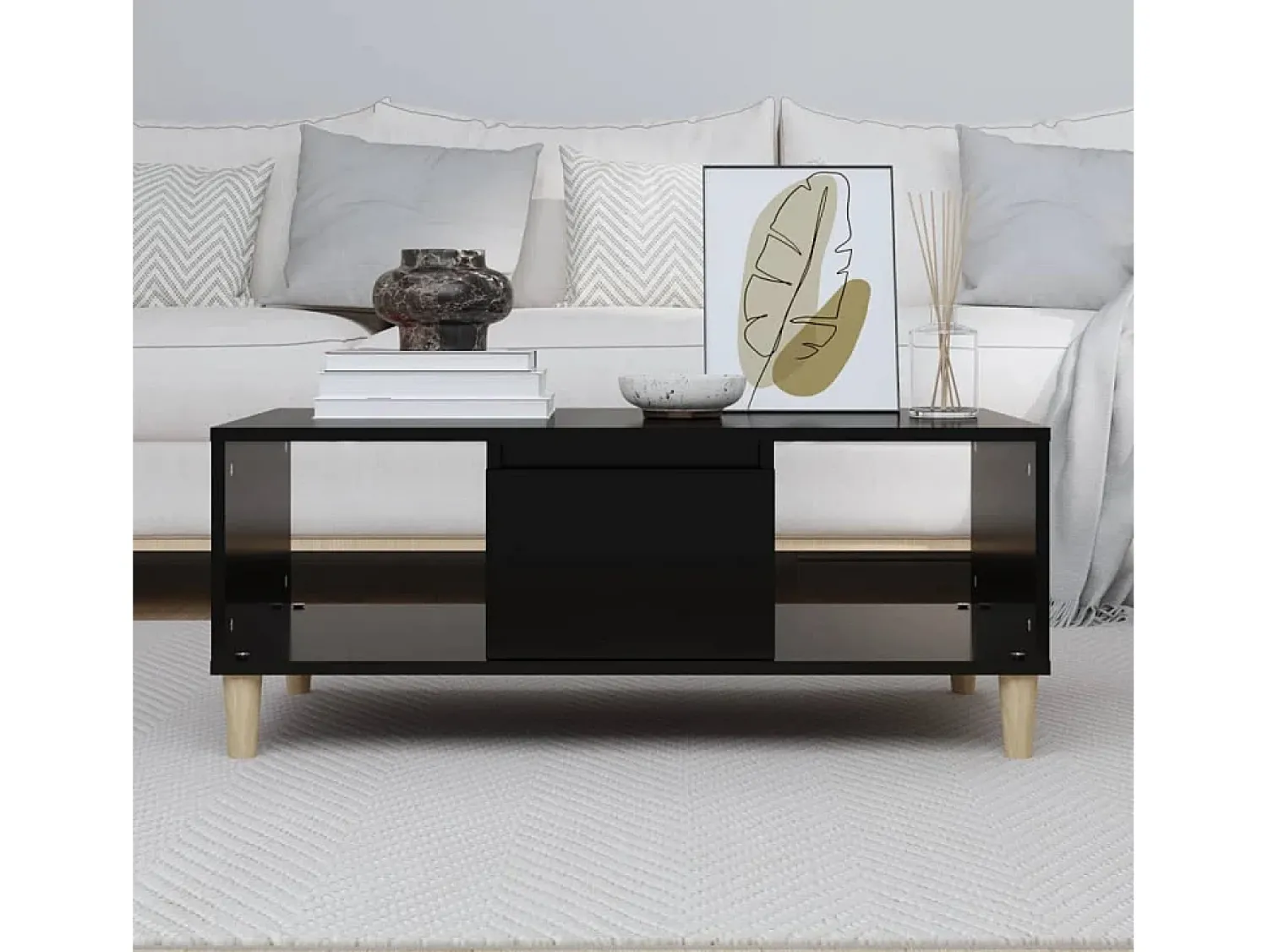 Mesa De Centro* Mesa de centro | Mesa de apoio 90x50x36.5 cm derivados de madeira Preto