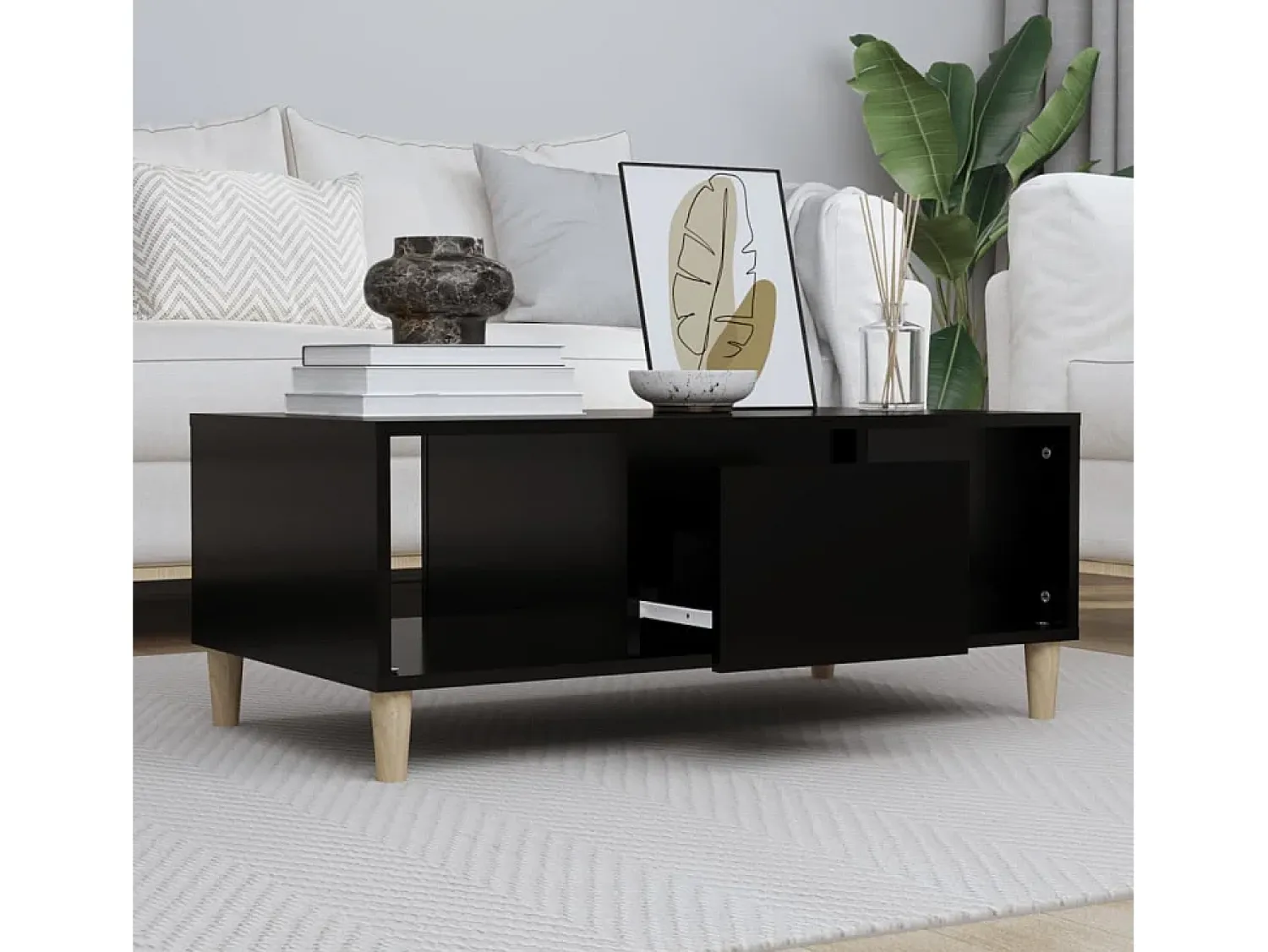 Mesa De Centro* Mesa de centro | Mesa de apoio 90x50x36.5 cm derivados de madeira Preto