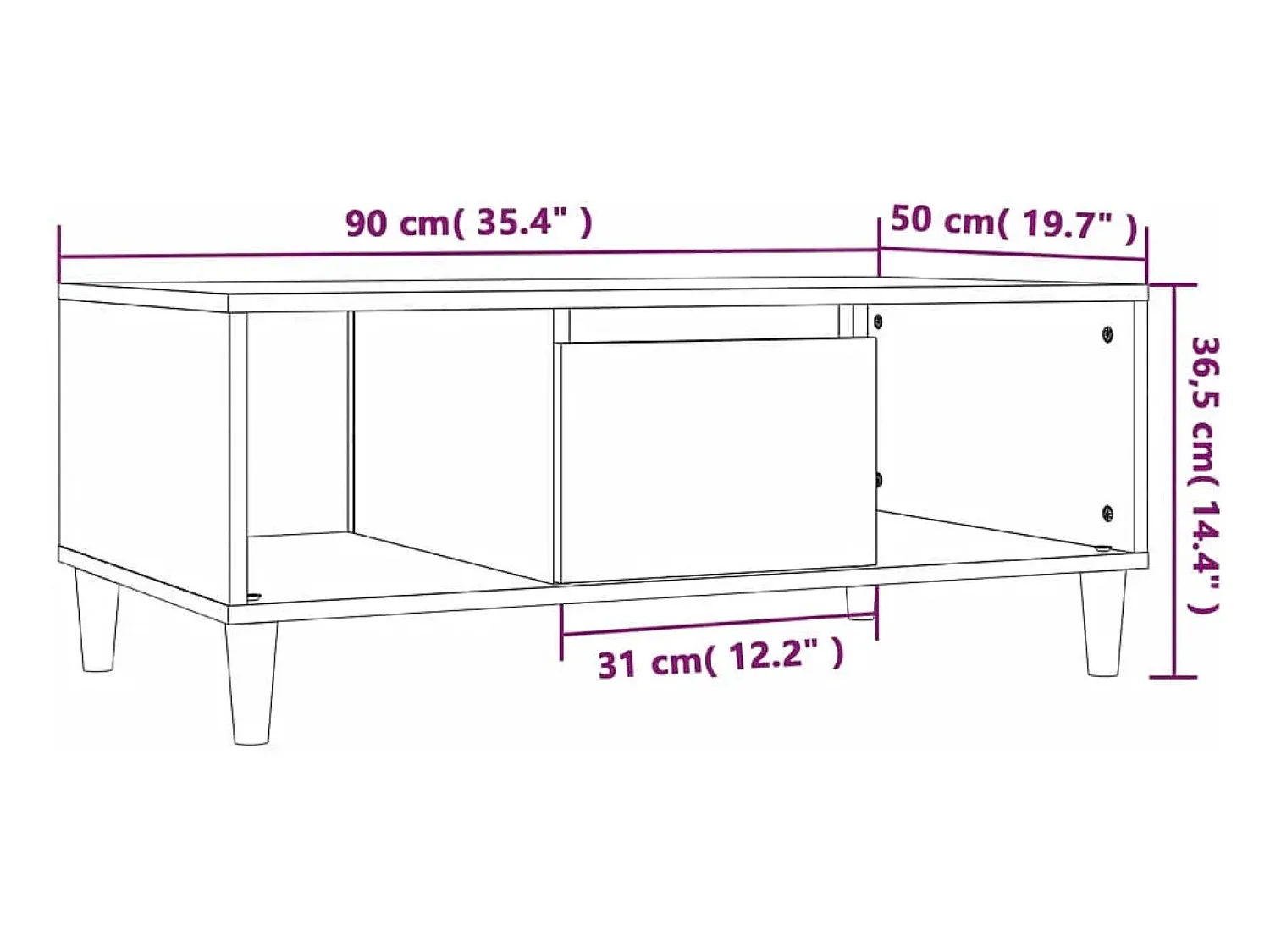 Mesa De Centro* Mesa de centro | Mesa de apoio 90x50x36.5 cm derivados de madeira Preto