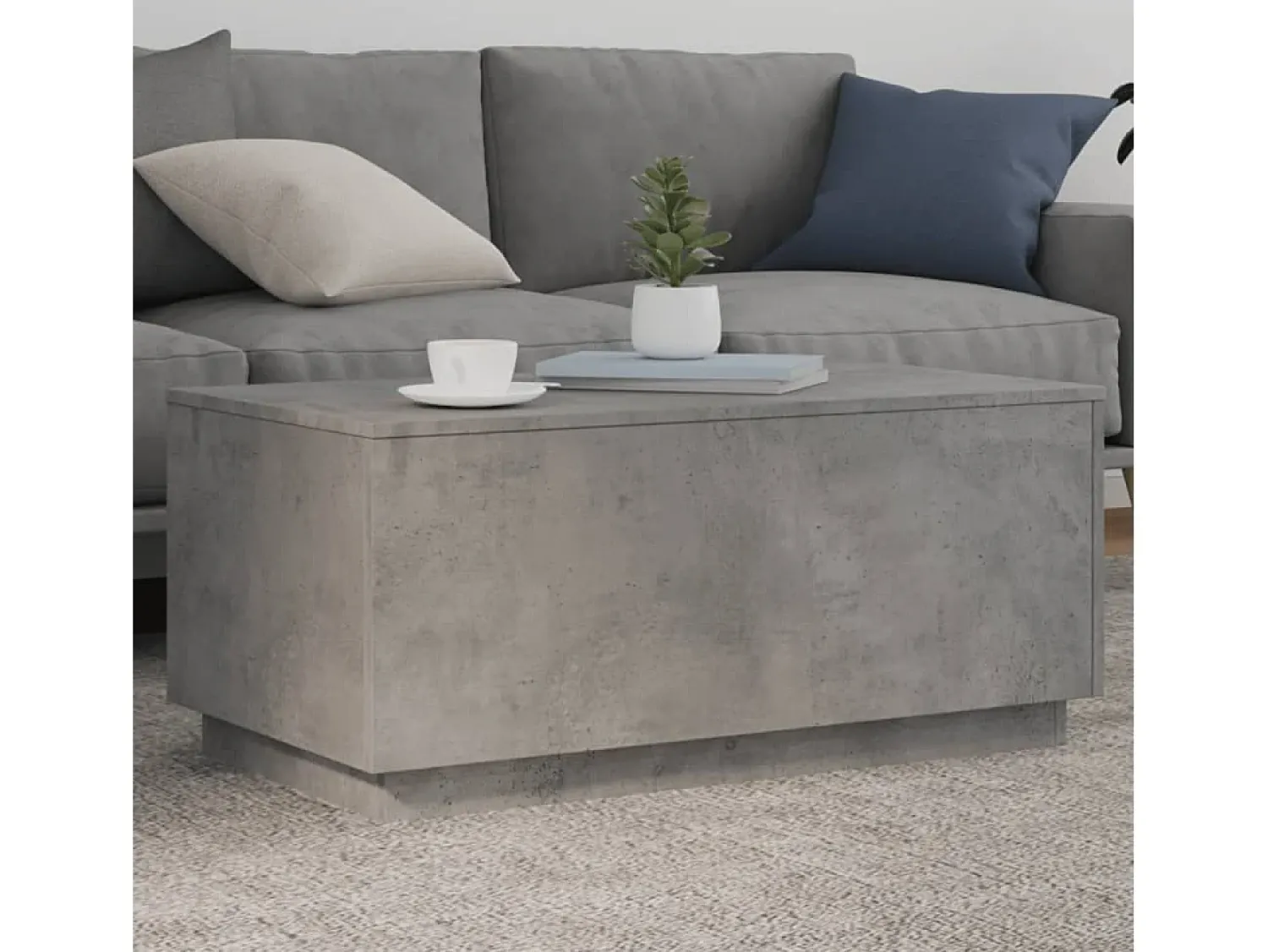 Mesa de centro | Mesa de apoio com luzes LED 90x50x40 cm cimento^ Mesa De Centro