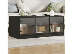 New Mesa de centro | Mesa de apoio c/ portas de vidro 102x50x42 cm Preto