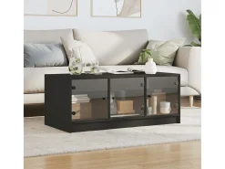 New Mesa de centro | Mesa de apoio c/ portas de vidro 102x50x42 cm Preto