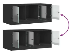 New Mesa de centro | Mesa de apoio c/ portas de vidro 102x50x42 cm Preto