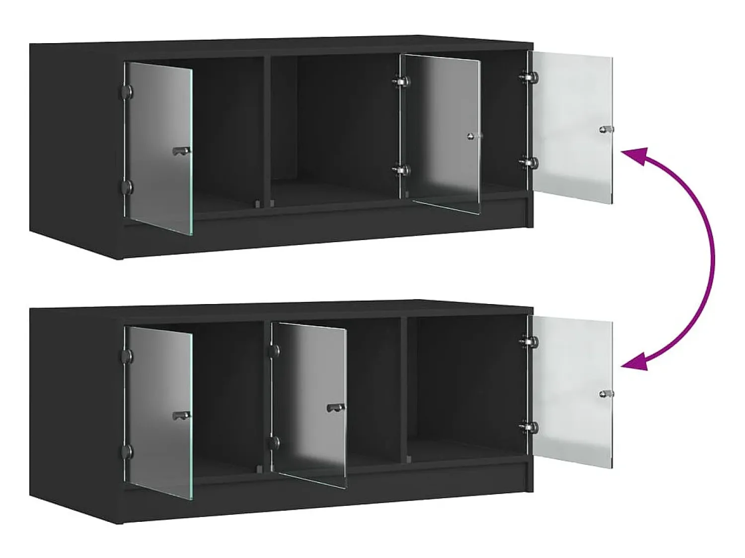 New Mesa de centro | Mesa de apoio c/ portas de vidro 102x50x42 cm Preto