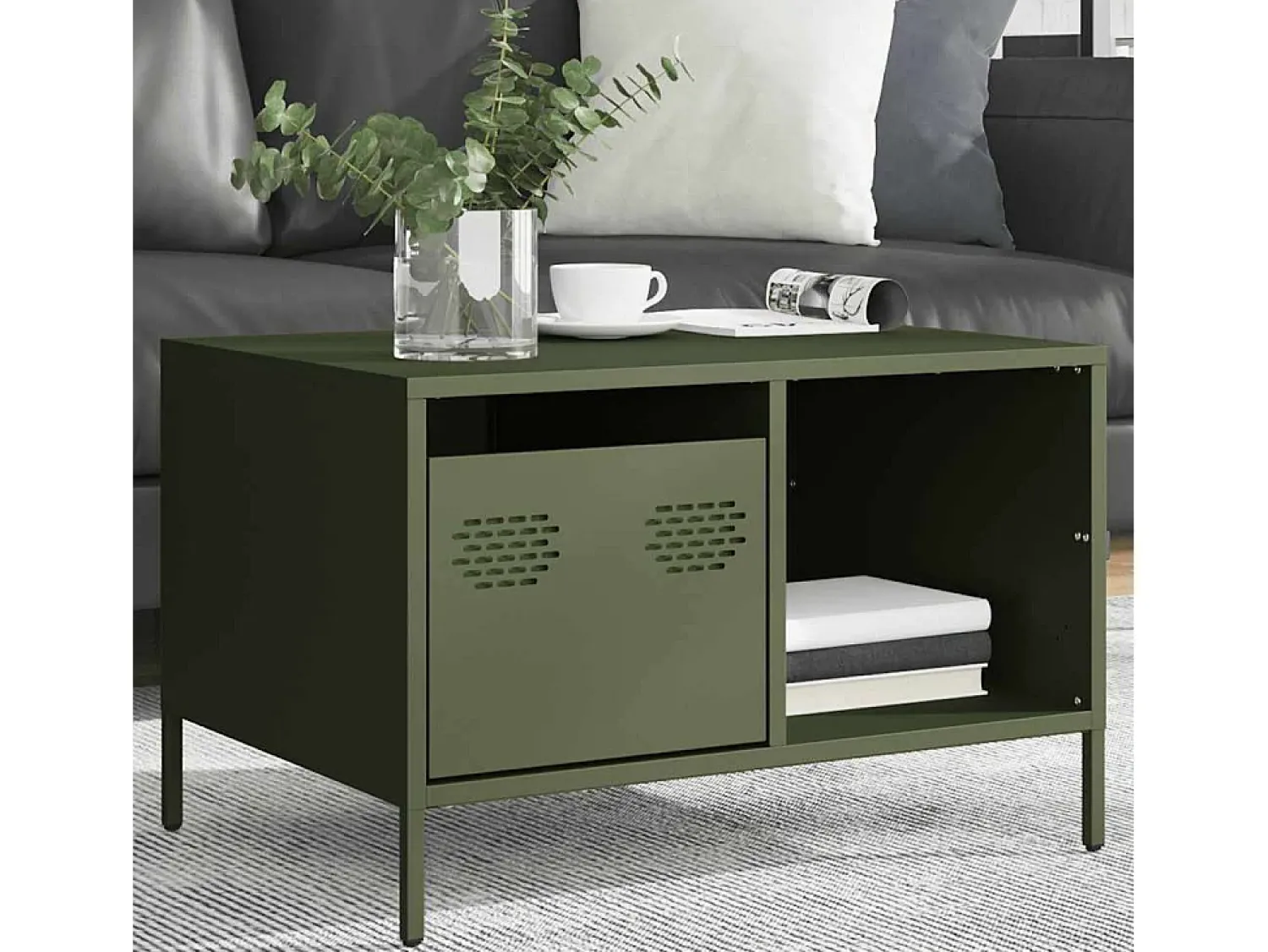 Mesa De Centro* Mesa de centro | Mesa de apoio 68.5x50x43.5 cm aço laminado a frio -azeitona Verde