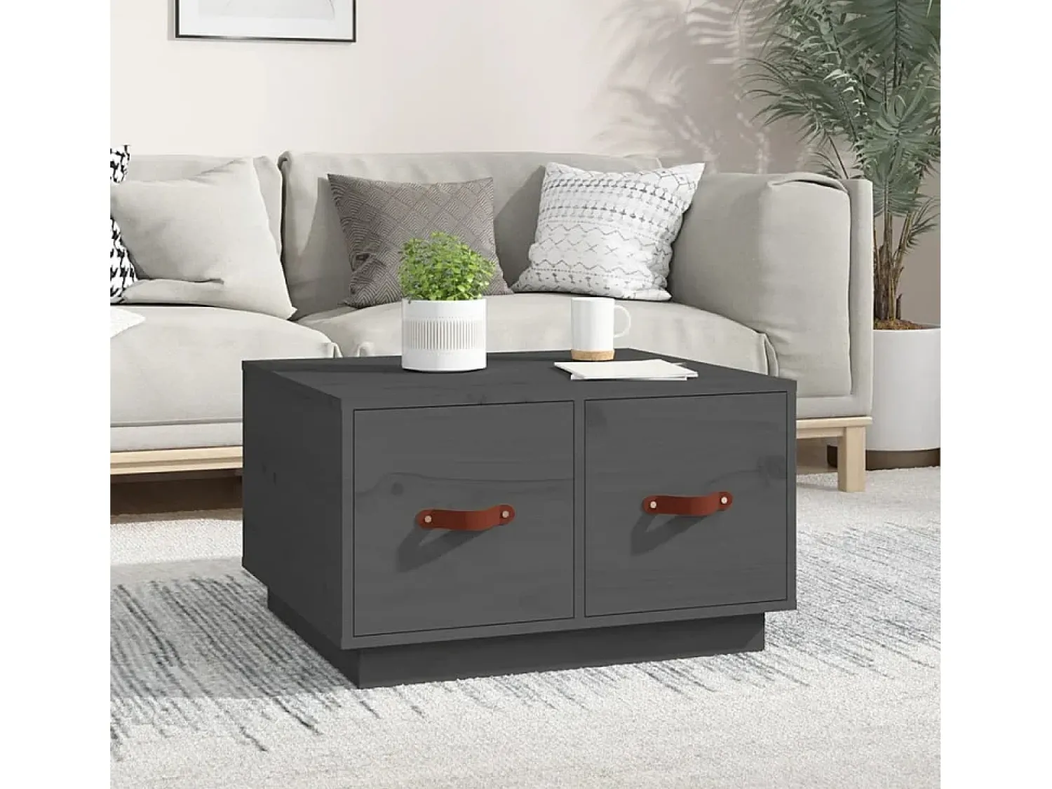 Mesa De Centro* Mesa de centro | Mesa de apoio 60x53x35 cm pinho maciço cinza Cinzento