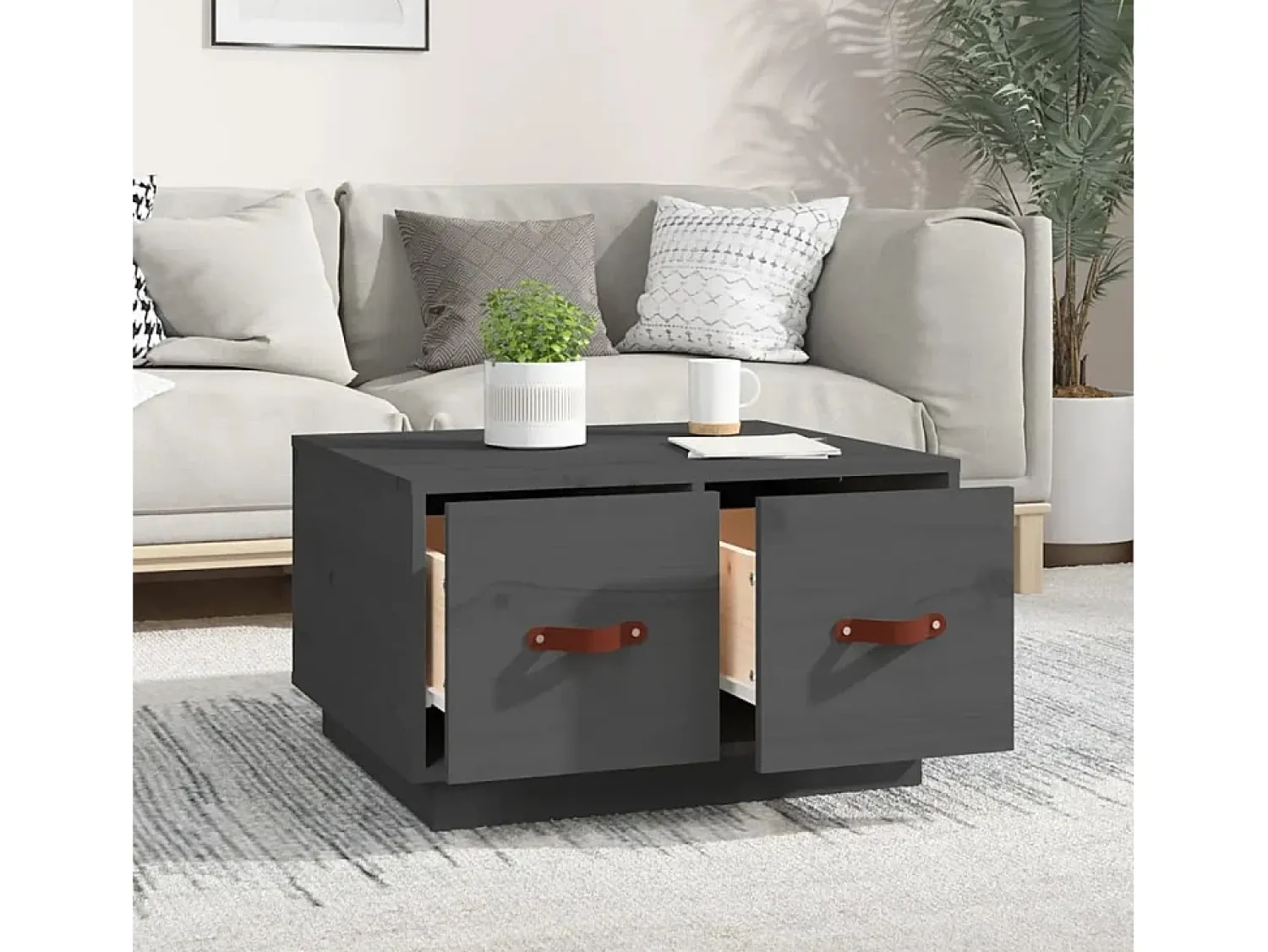 Mesa De Centro* Mesa de centro | Mesa de apoio 60x53x35 cm pinho maciço cinza Cinzento