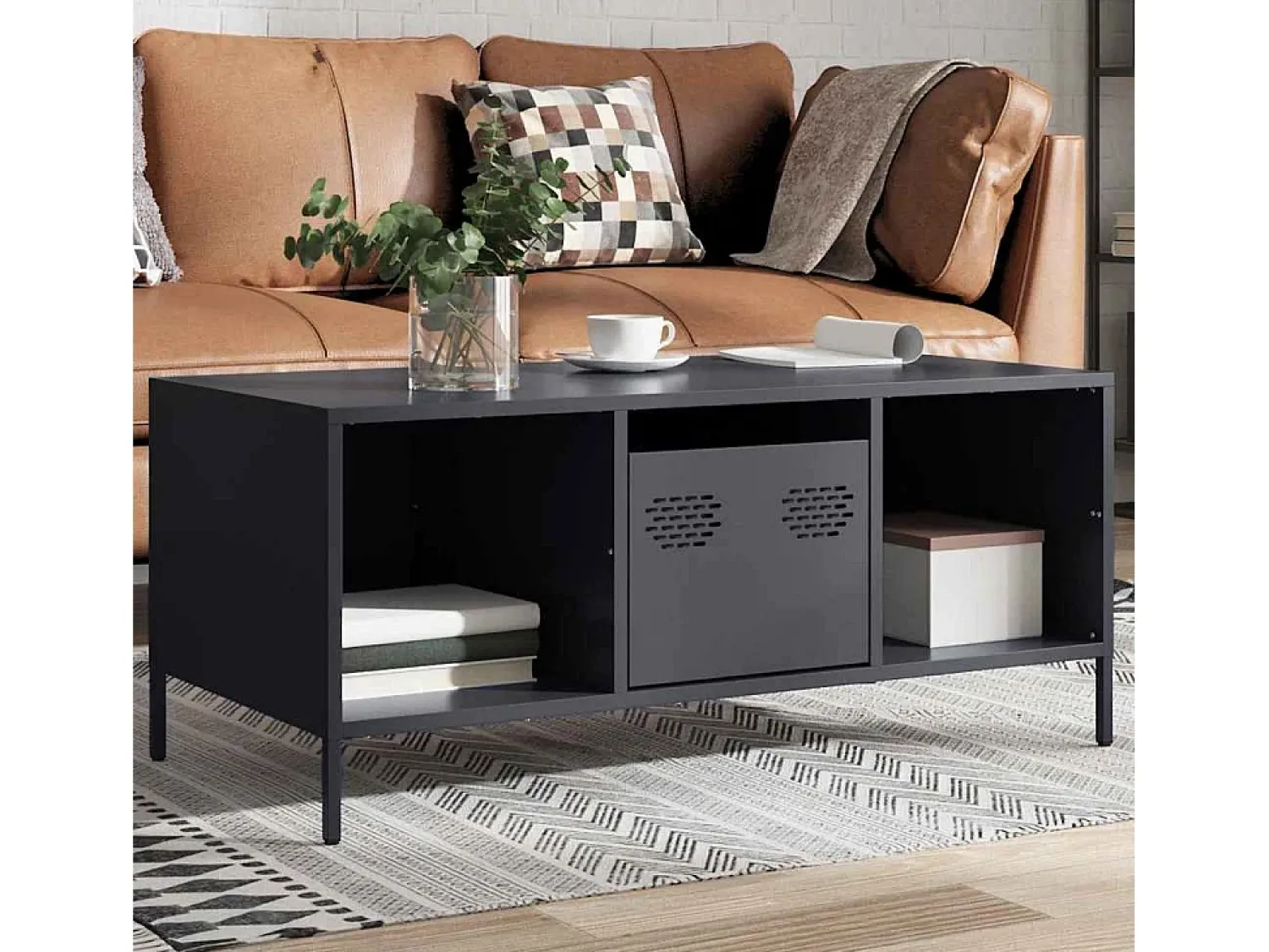 Best Mesa de centro | Mesa de apoio | Mesa de café 101.5x50x43.5 cm aço laminado a frio antracite Preto