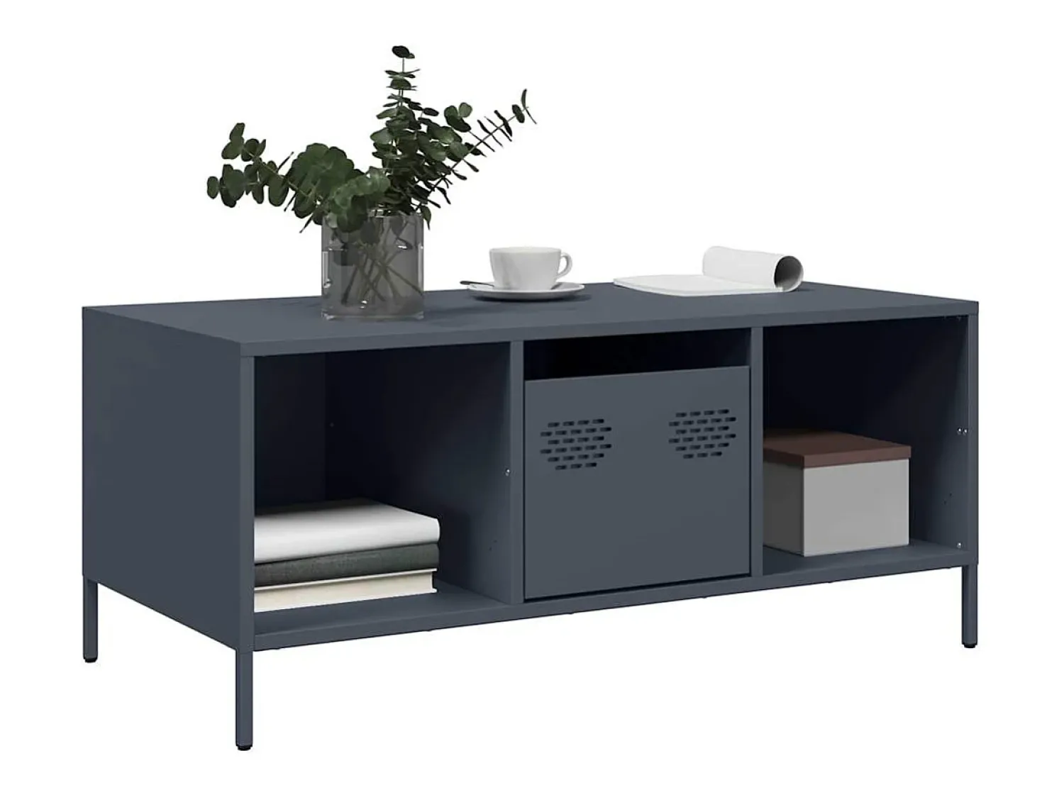 Best Mesa de centro | Mesa de apoio | Mesa de café 101.5x50x43.5 cm aço laminado a frio antracite Preto