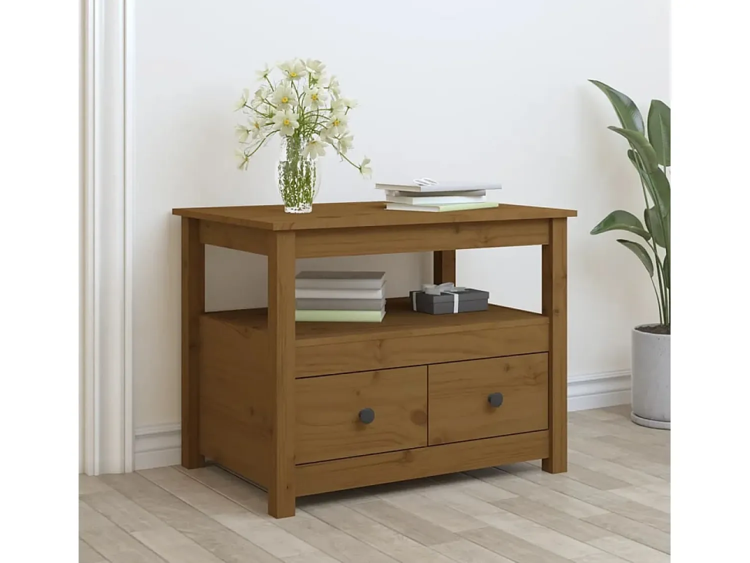 Mesa De Centro| Mesa de centro | Mesa de apoio 71x49x55 cm pinho maciço mel Castanho
