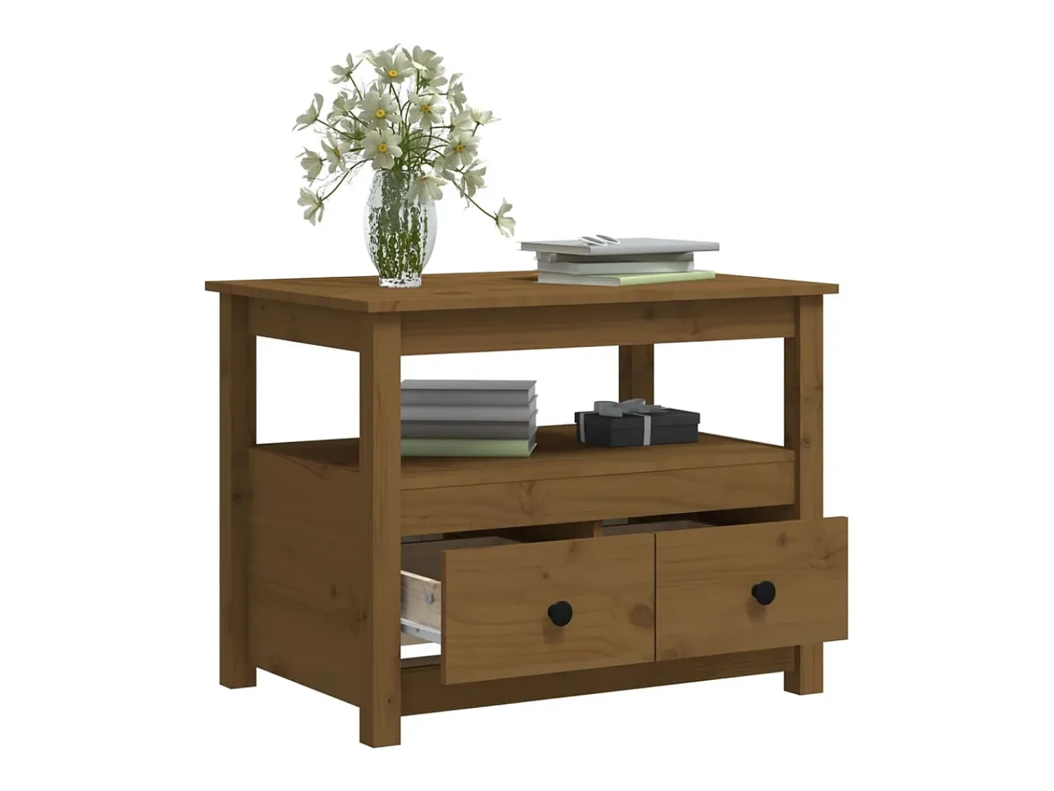 Mesa De Centro| Mesa de centro | Mesa de apoio 71x49x55 cm pinho maciço mel Castanho