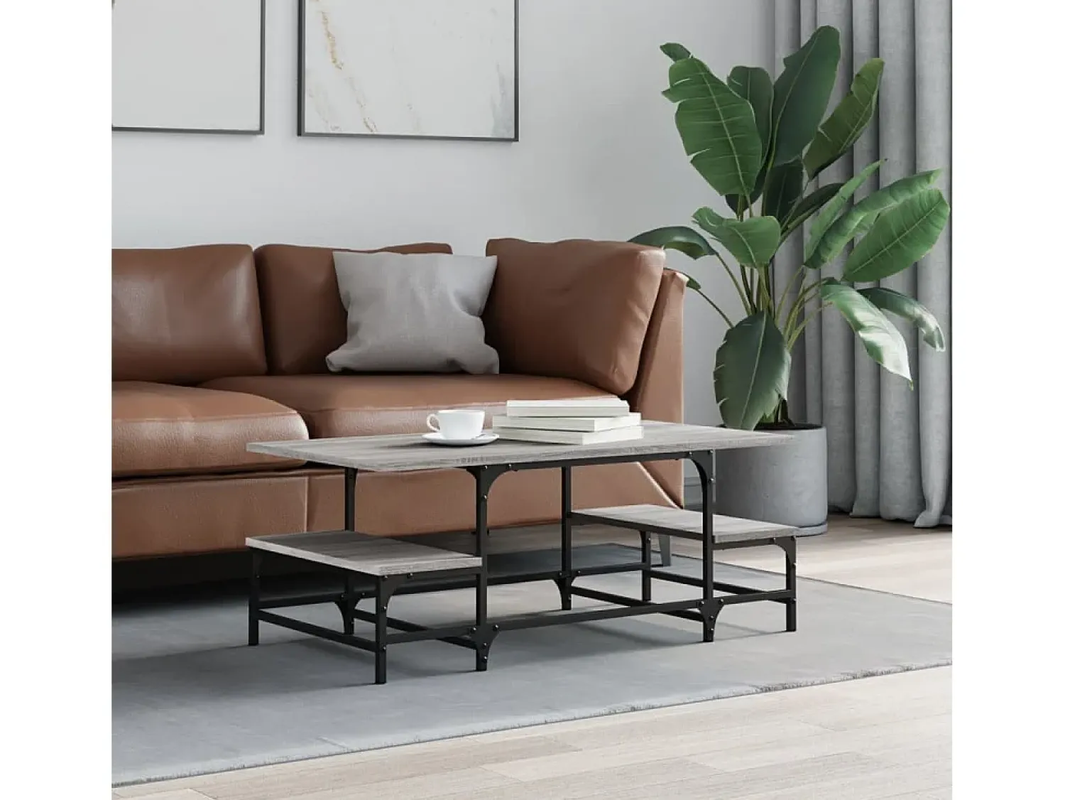 Mesa de centro | Mesa de apoio 100x50.5x40 cm derivados de madeira cinza sonoma^ Mesa De Centro