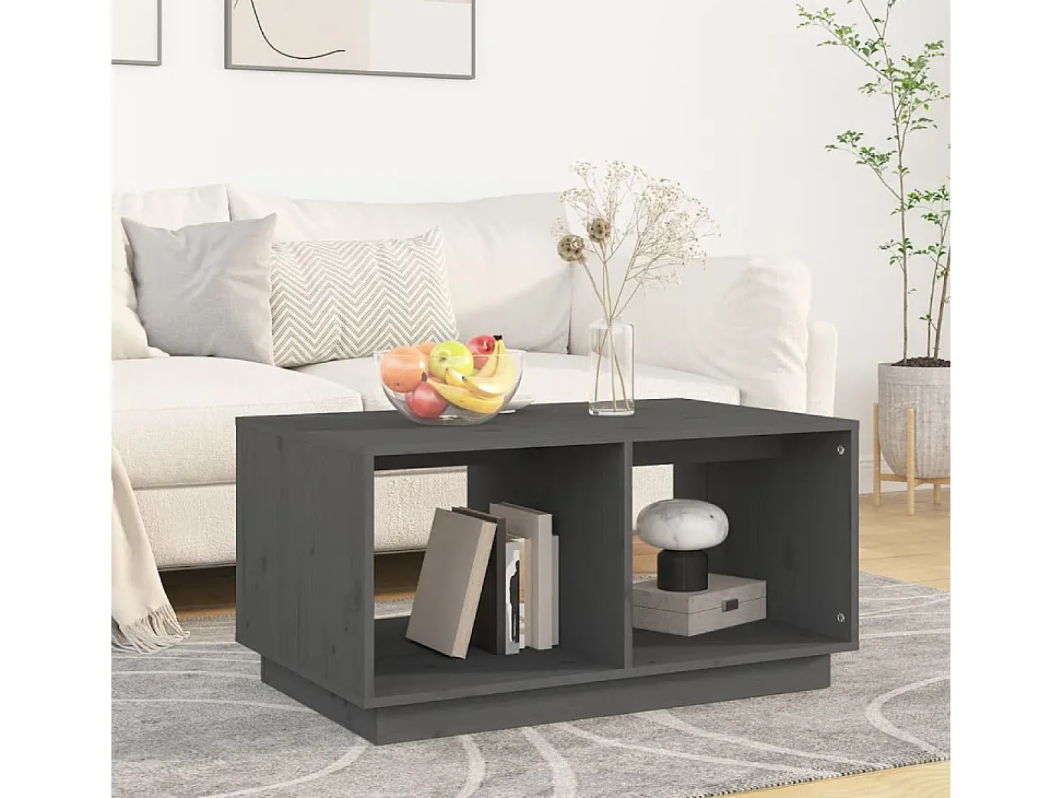 Mesa De Centro| Mesa de centro | Mesa de apoio 80x50x40 cm madeira de pinho maciça cinza Cinzento