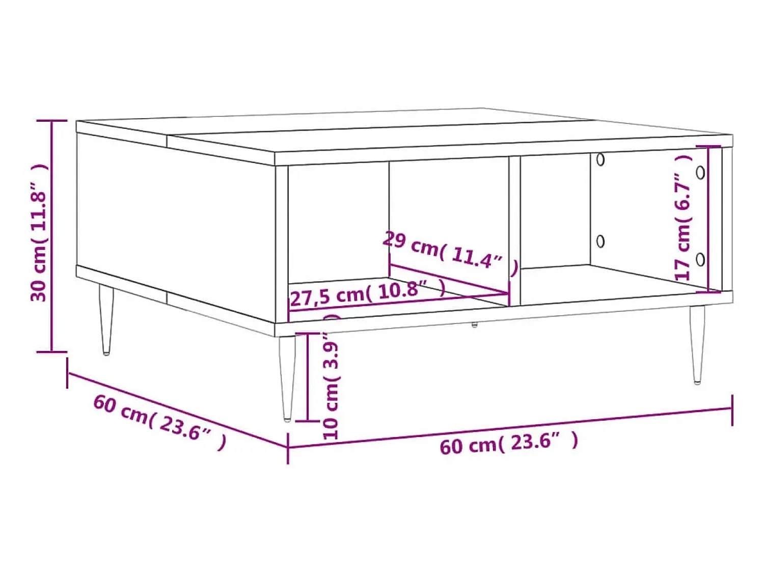 Best Mesa de centro | Mesa de apoio 60x60x30 cm derivados de madeira Preto
