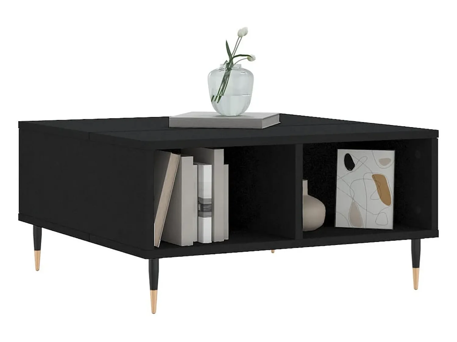 Best Mesa de centro | Mesa de apoio 60x60x30 cm derivados de madeira Preto