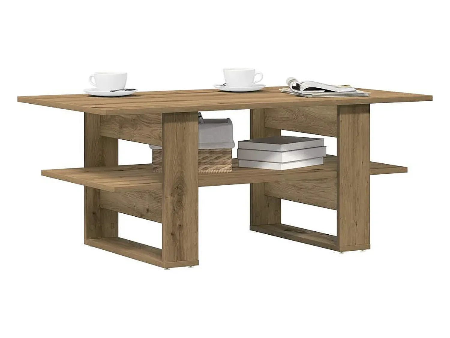 Outlet Mesa de centro | Mesa de apoio 102x55x42cm derivados de madeira carvalho artisiano Castanho