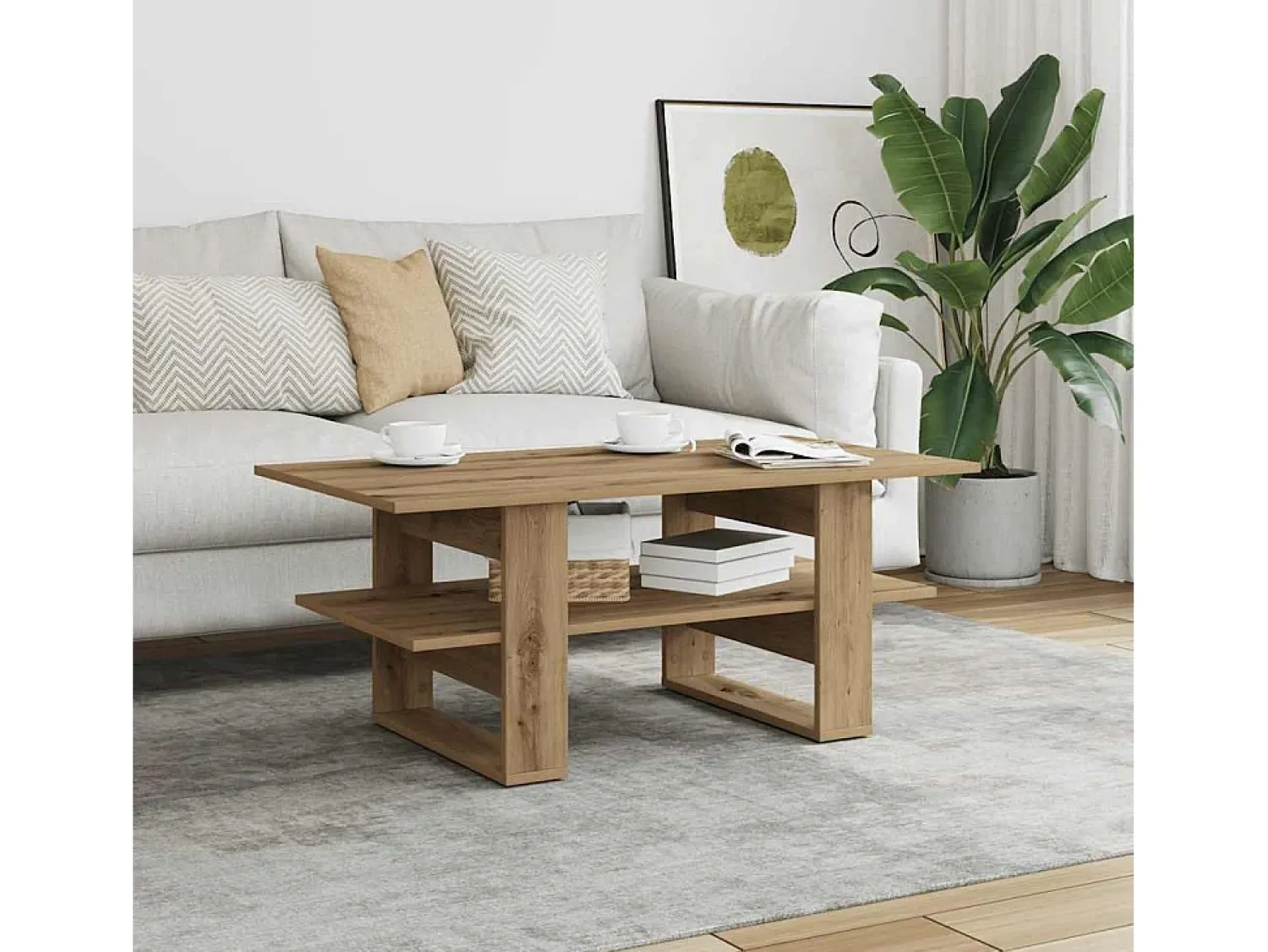 Outlet Mesa de centro | Mesa de apoio 102x55x42cm derivados de madeira carvalho artisiano Castanho