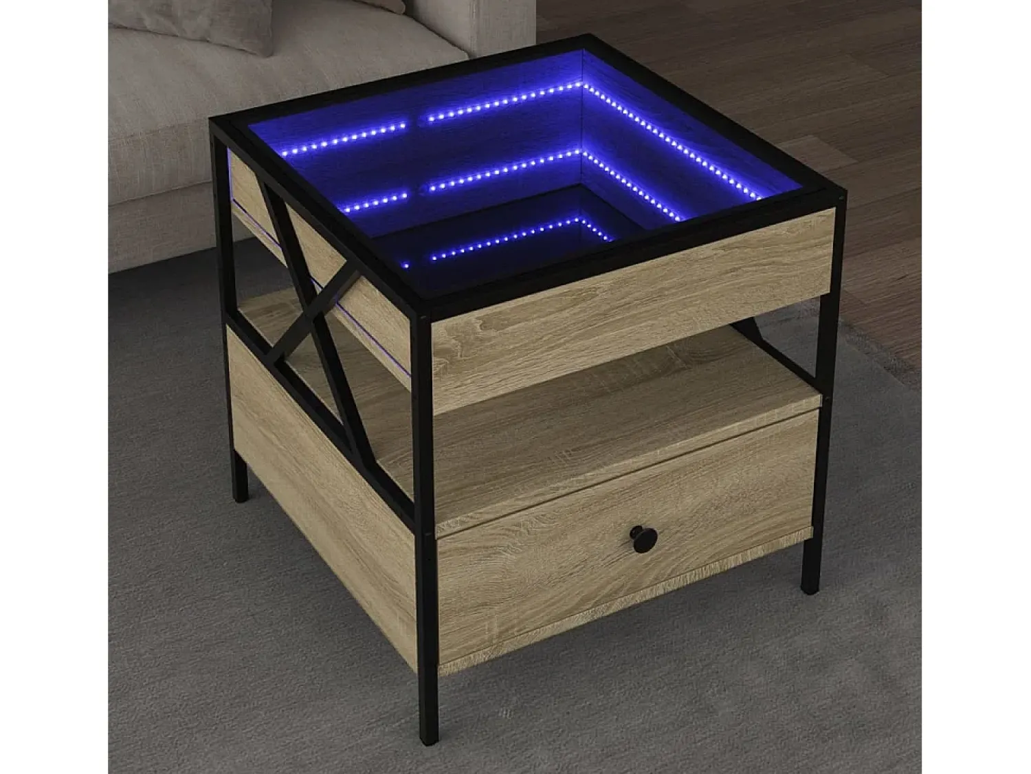 Mesa de centro | Mesa de apoio luzes LED Infinity 50x50x51 cm carvalho sonoma^ Mesa De Centro