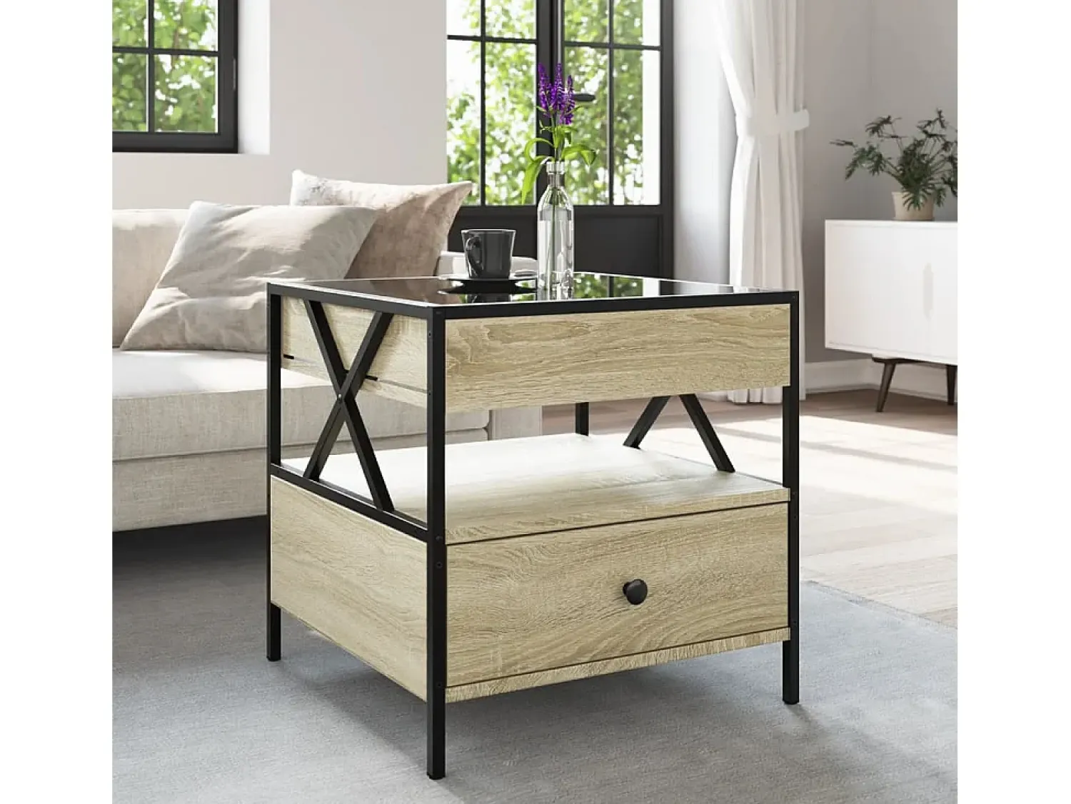 Mesa de centro | Mesa de apoio luzes LED Infinity 50x50x51 cm carvalho sonoma^ Mesa De Centro