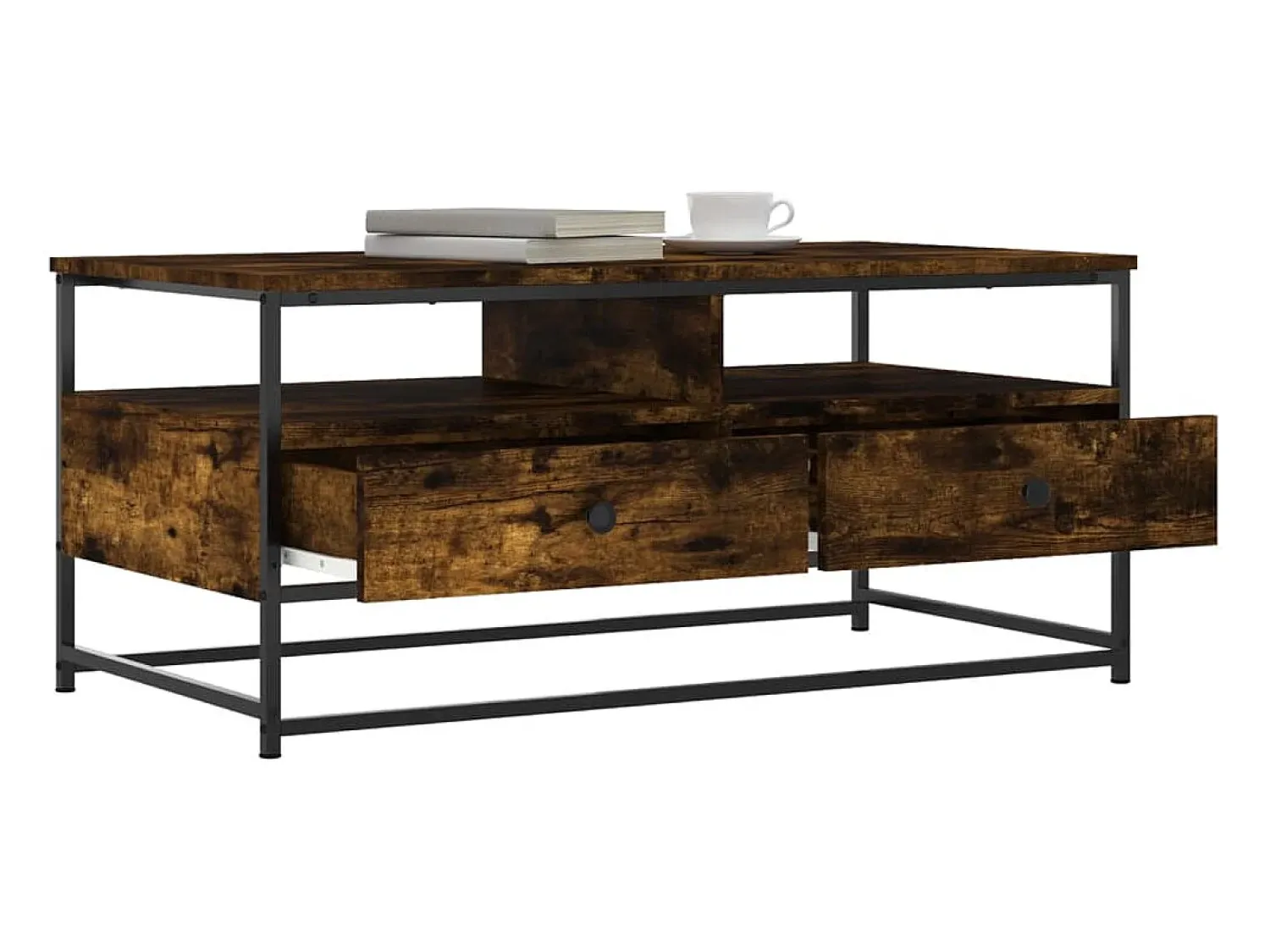 New Mesa de centro | Mesa de apoio 100x51x45 cm derivados madeira carvalho fumado Castanho