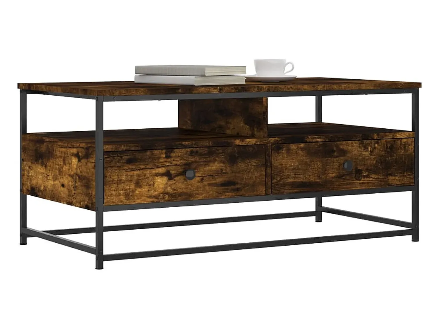 New Mesa de centro | Mesa de apoio 100x51x45 cm derivados madeira carvalho fumado Castanho