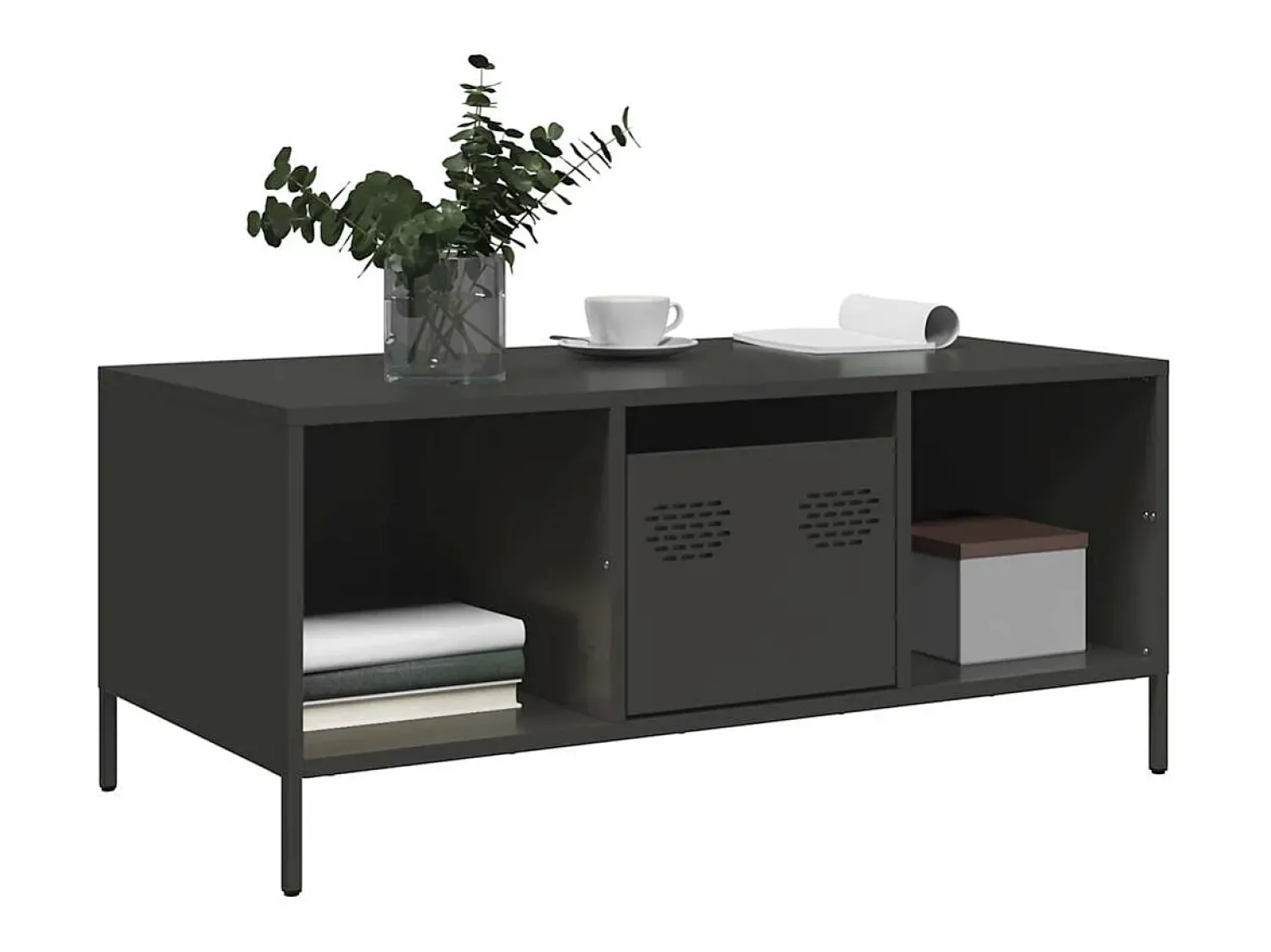 Mesa De Centro| Mesa de centro | Mesa de apoio 101.5x50x43.5 cm aço laminado a frio Preto