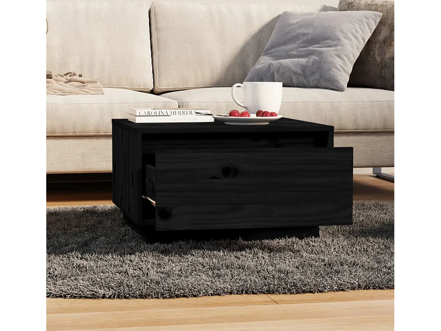 Mesa De Centro* Mesa de centro | Mesa de apoio 55x56x32 cm pinho maciço Preto