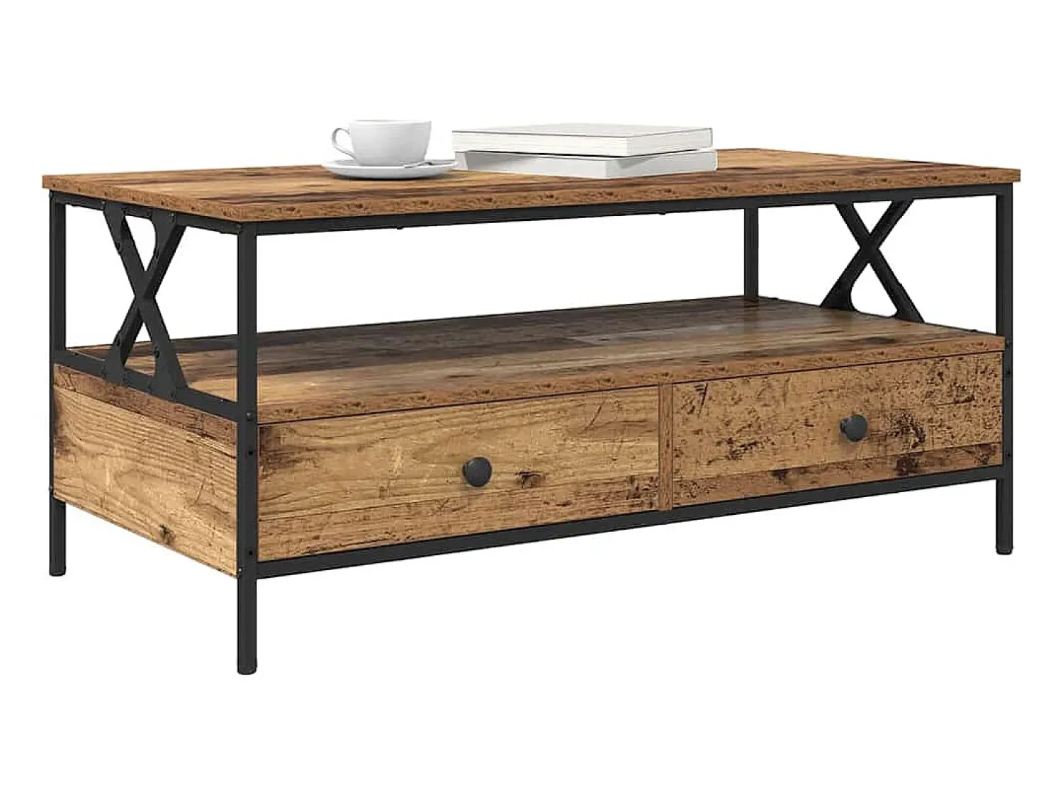 Mesa De Centro| Mesa de centro | Mesa de apoio with Drawer Madeira antiga 100x51x45 cm Castanho