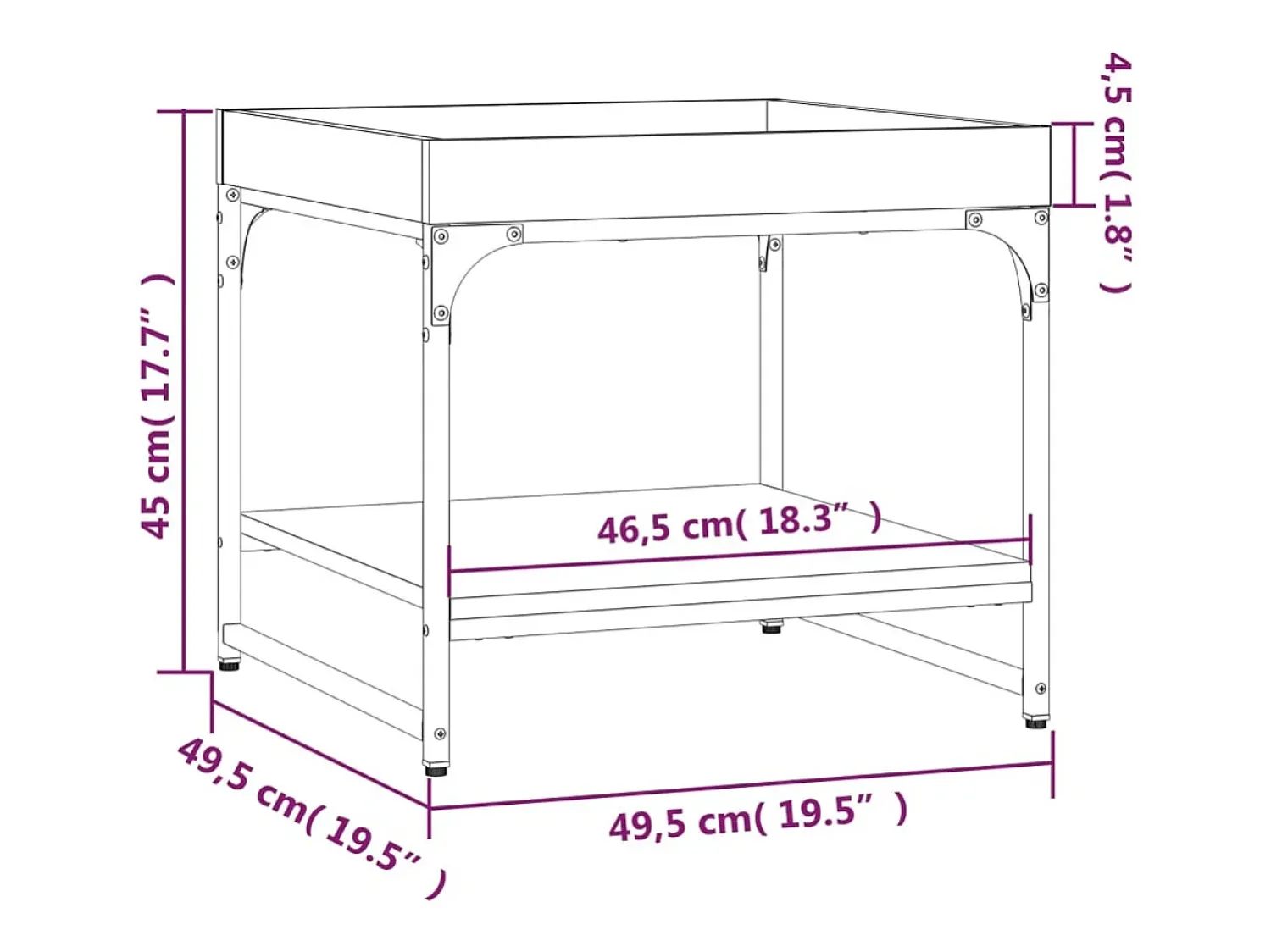 Mesa de centro | Mesa de apoio 49.5x49.5x45cm derivados de madeira cinza sonoma^ Mesa De Centro