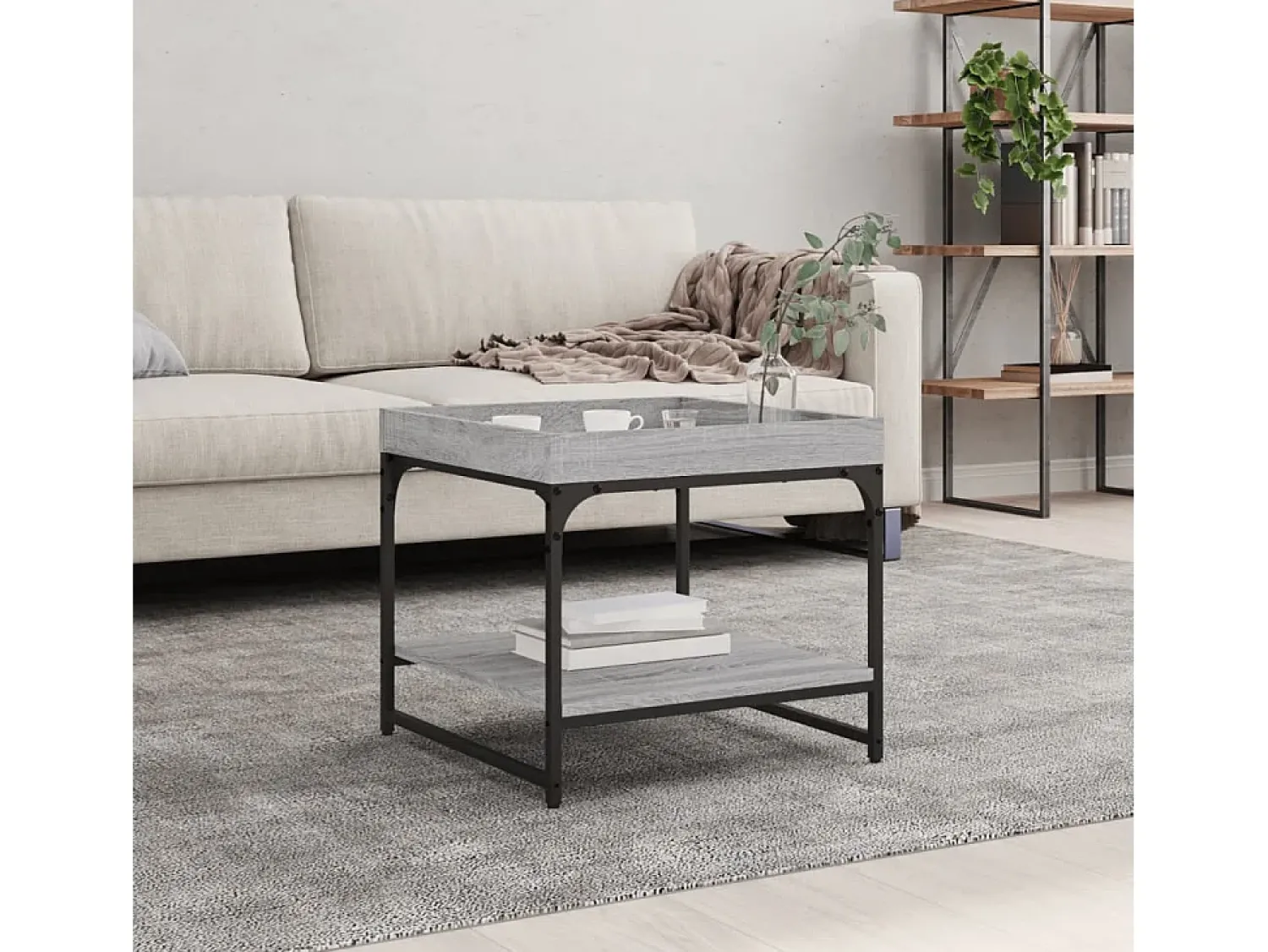 Mesa de centro | Mesa de apoio 49.5x49.5x45cm derivados de madeira cinza sonoma^ Mesa De Centro