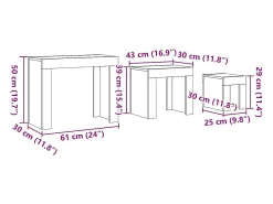 Hot Mesa de centro | Mesa de apoio encastrar 3 pcs deriv. madeira carvalho artisiano Castanho