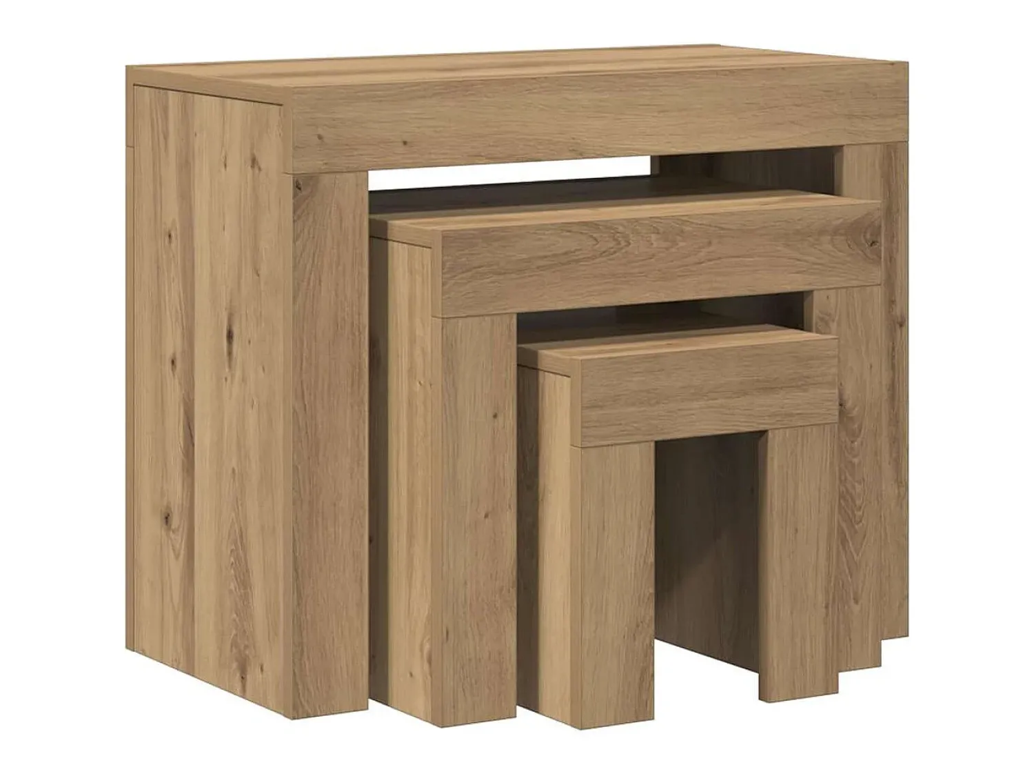 Hot Mesa de centro | Mesa de apoio encastrar 3 pcs deriv. madeira carvalho artisiano Castanho