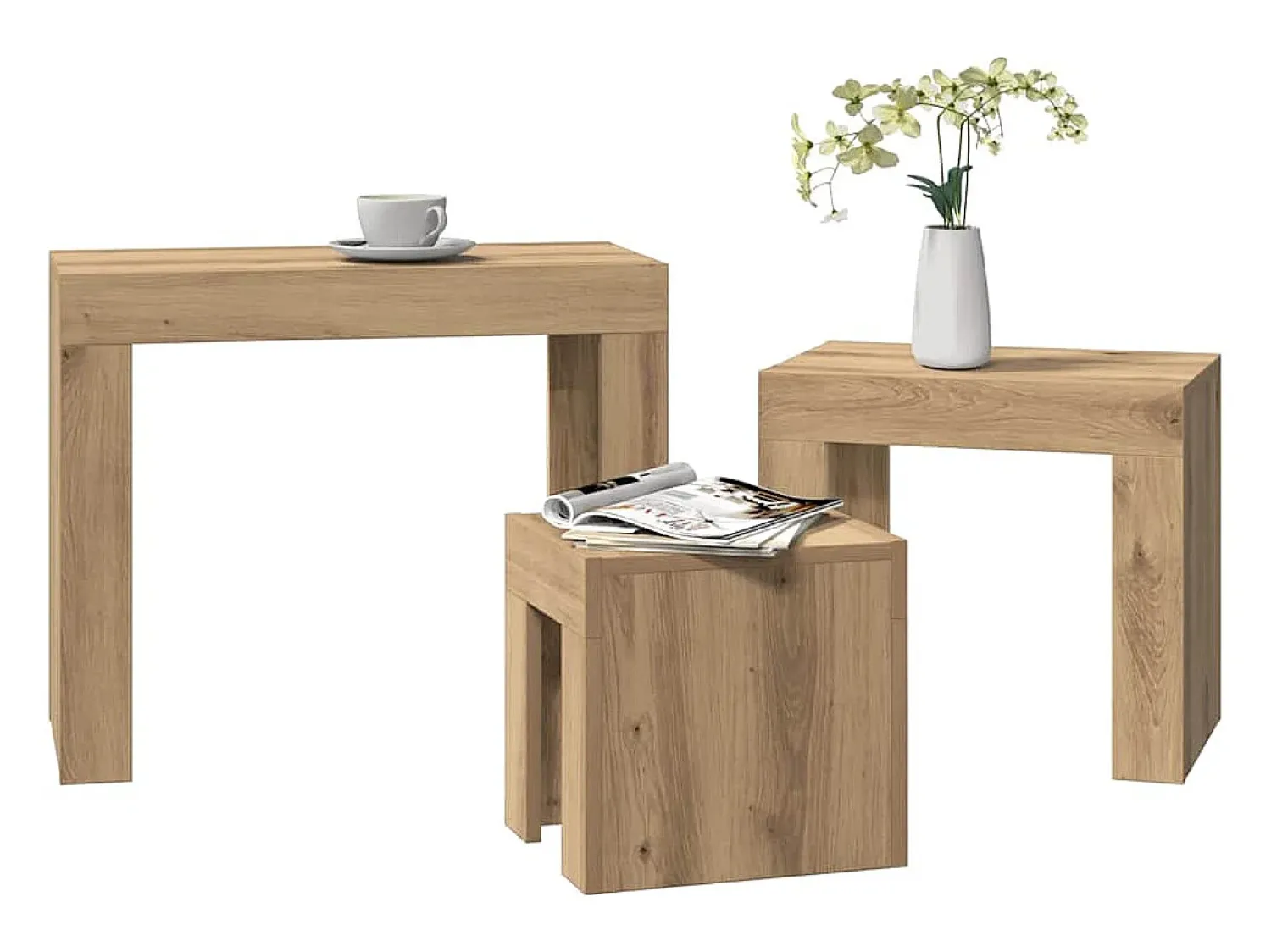 Hot Mesa de centro | Mesa de apoio encastrar 3 pcs deriv. madeira carvalho artisiano Castanho