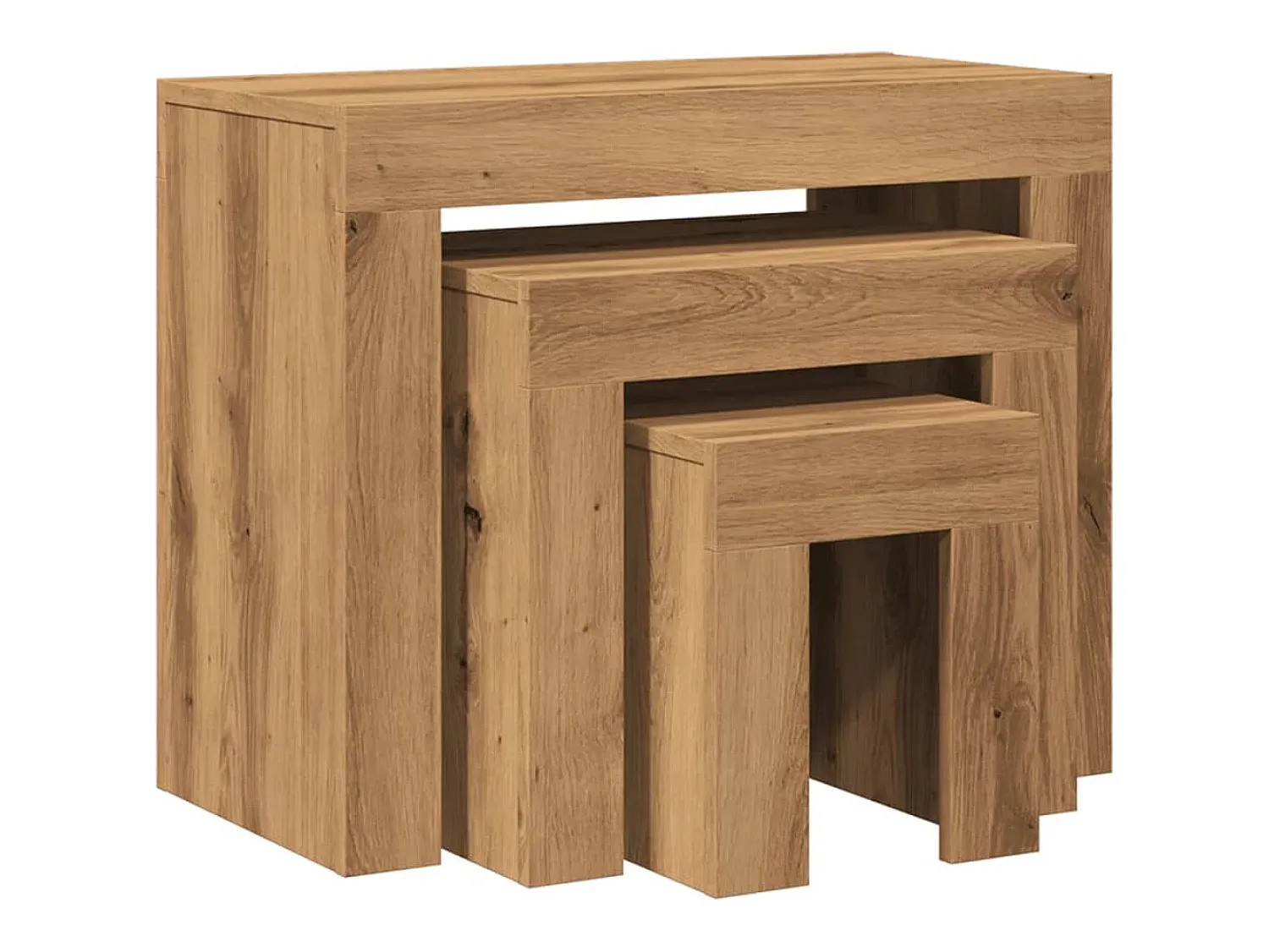 Hot Mesa de centro | Mesa de apoio encastrar 3 pcs deriv. madeira carvalho artisiano Castanho