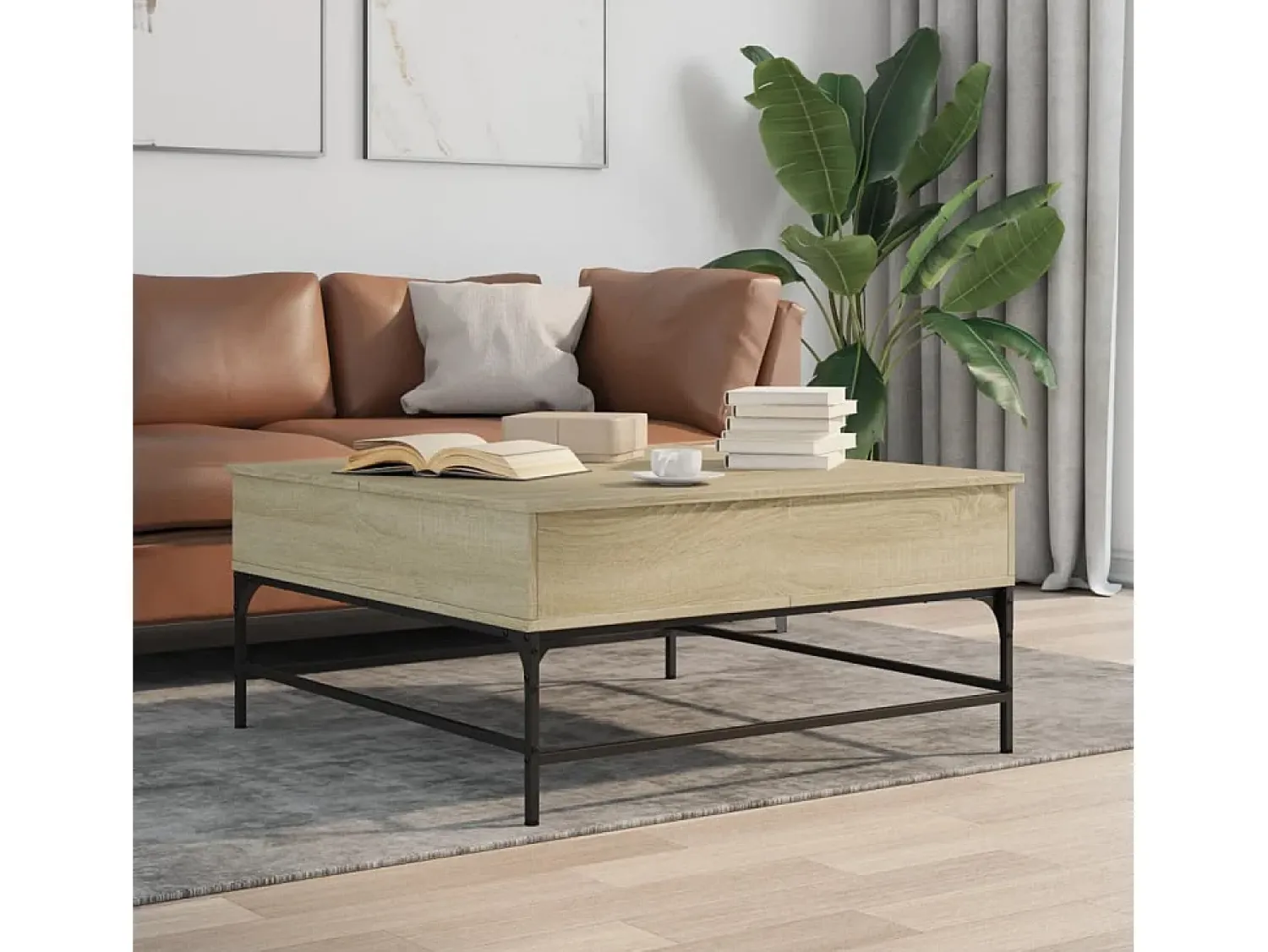 Mesa De Centro| Mesa de centro | Mesa de apoio 95x95x45 cm deriv. madeira/metal carvalho sonoma Bege