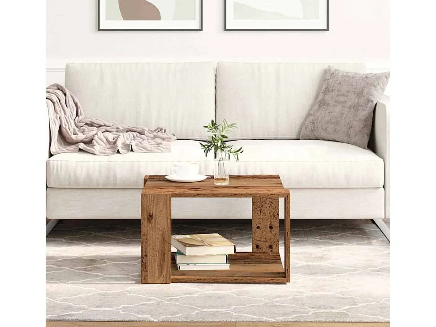 Mesa de centro | Mesa de apoio Madeira antiga 51.5x51.5x30 cm^ Mesa De Centro