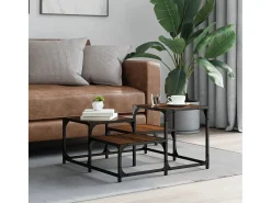 Mesa De Centro* Mesa de centro | Mesa de apoio 68x68x40 cm derivados madeira carvalho Castanho