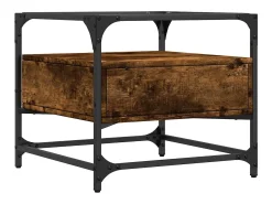 Mesa De Centro* Mesa de centro | Mesa de apoio c/ topo de vidro 50x50x45 cm carvalho fumado aço Castanho