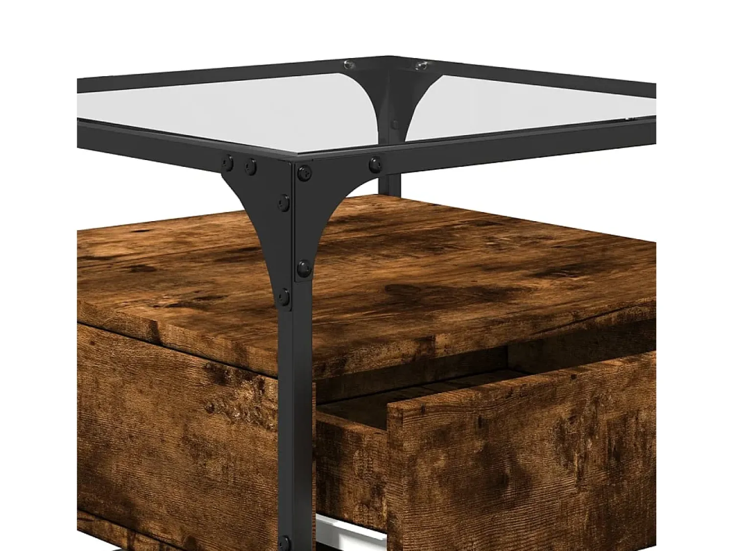 Mesa De Centro* Mesa de centro | Mesa de apoio c/ topo de vidro 50x50x45 cm carvalho fumado aço Castanho