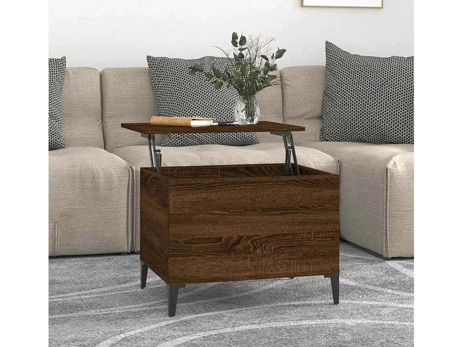 Mesa de centro | Mesa de apoio 60x44.5x45 cm derivados madeira carvalho^ Mesa De Centro