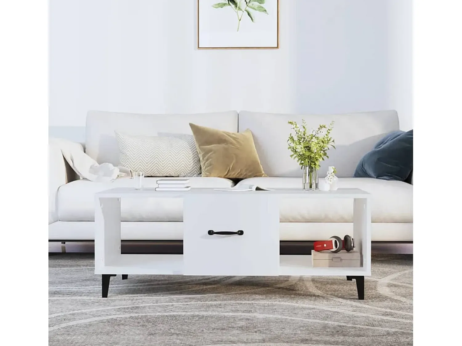Mesa De Centro| Mesa de centro | Mesa de apoio 102x50x40 cm madeira processada Branco