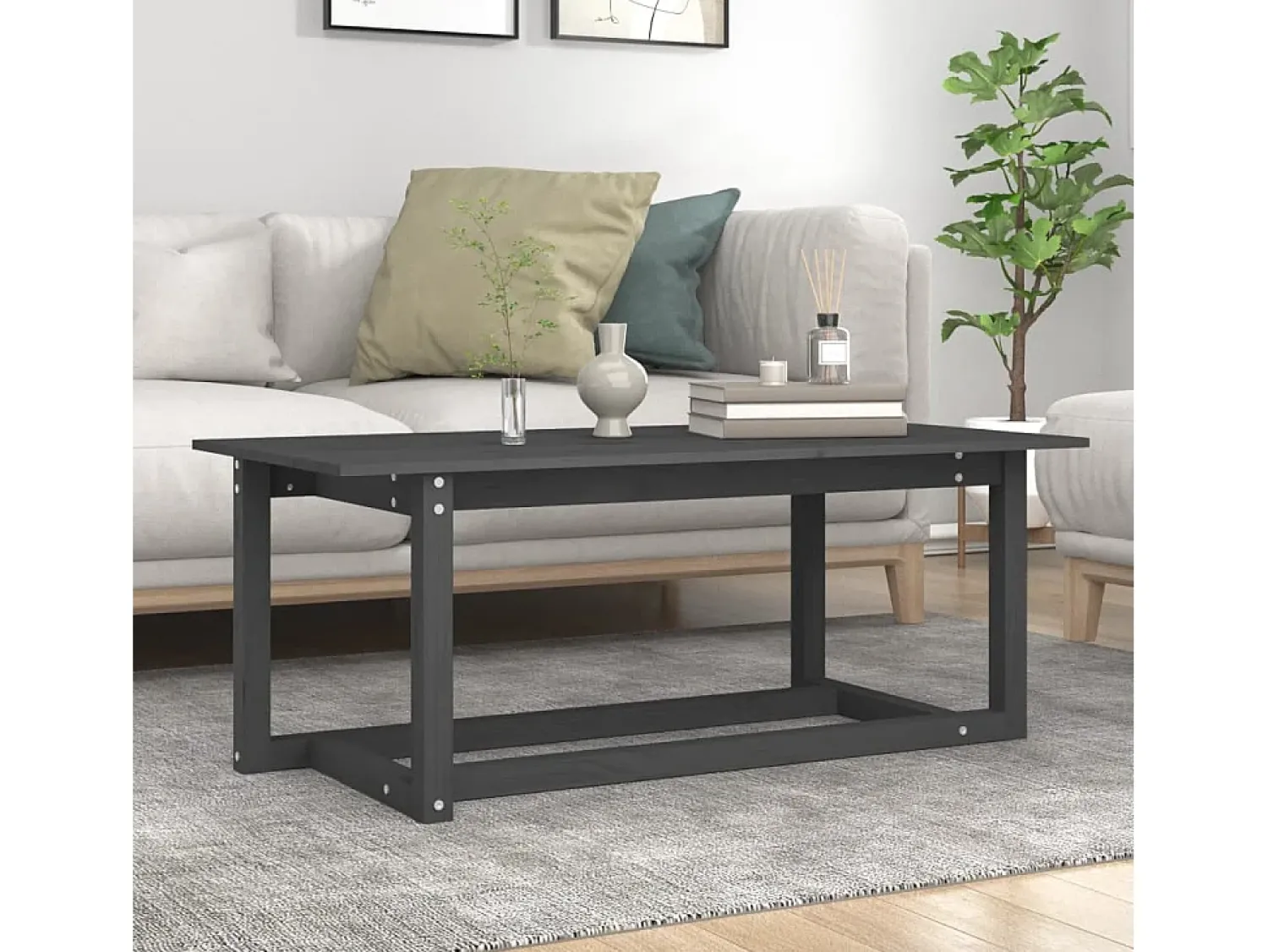 Mesa De Centro| Mesa de centro | Mesa de apoio 110x55x45 cm madeira de pinho maciça Cinzento