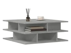 Mesa de centro | Mesa de apoio 70x70x29 cm madeira processada cinza cimento^ Mesa De Centro