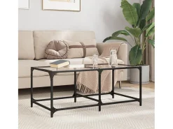 Mesa de centro | Mesa de apoio c/ topo em vidro 98.5x50x40 cm aço^ Mesa De Centro