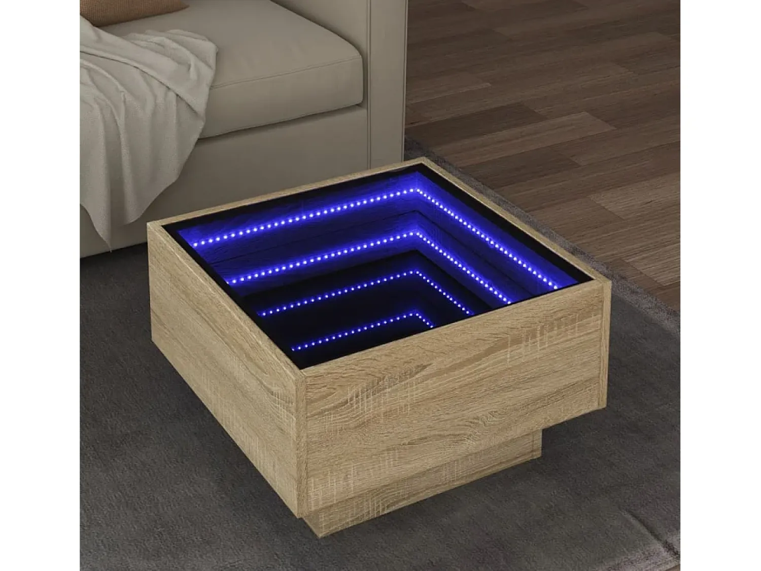 Mesa De Centro| Mesa de centro | Mesa de apoio c/ LEDs 50x50x30 cm derivados de madeira Castanho