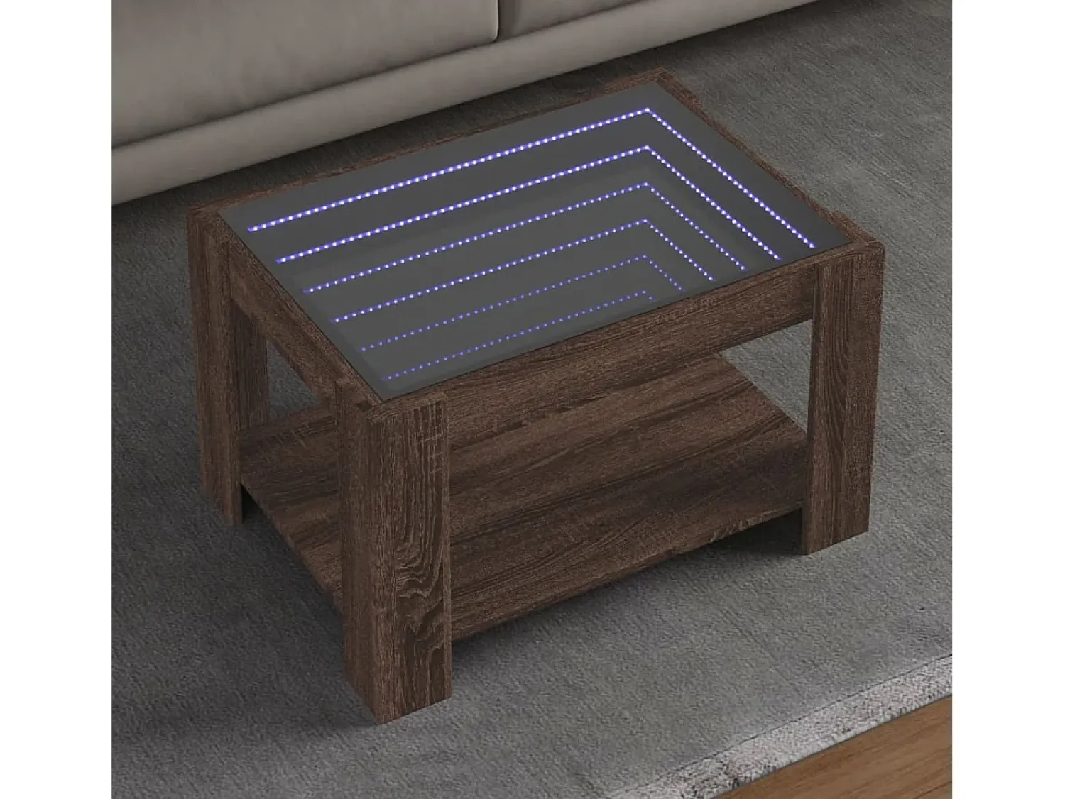 Mesa De Centro| Mesa de centro | Mesa de apoio c/ LEDs 73x53x45 cm derivados de madeira Castanho