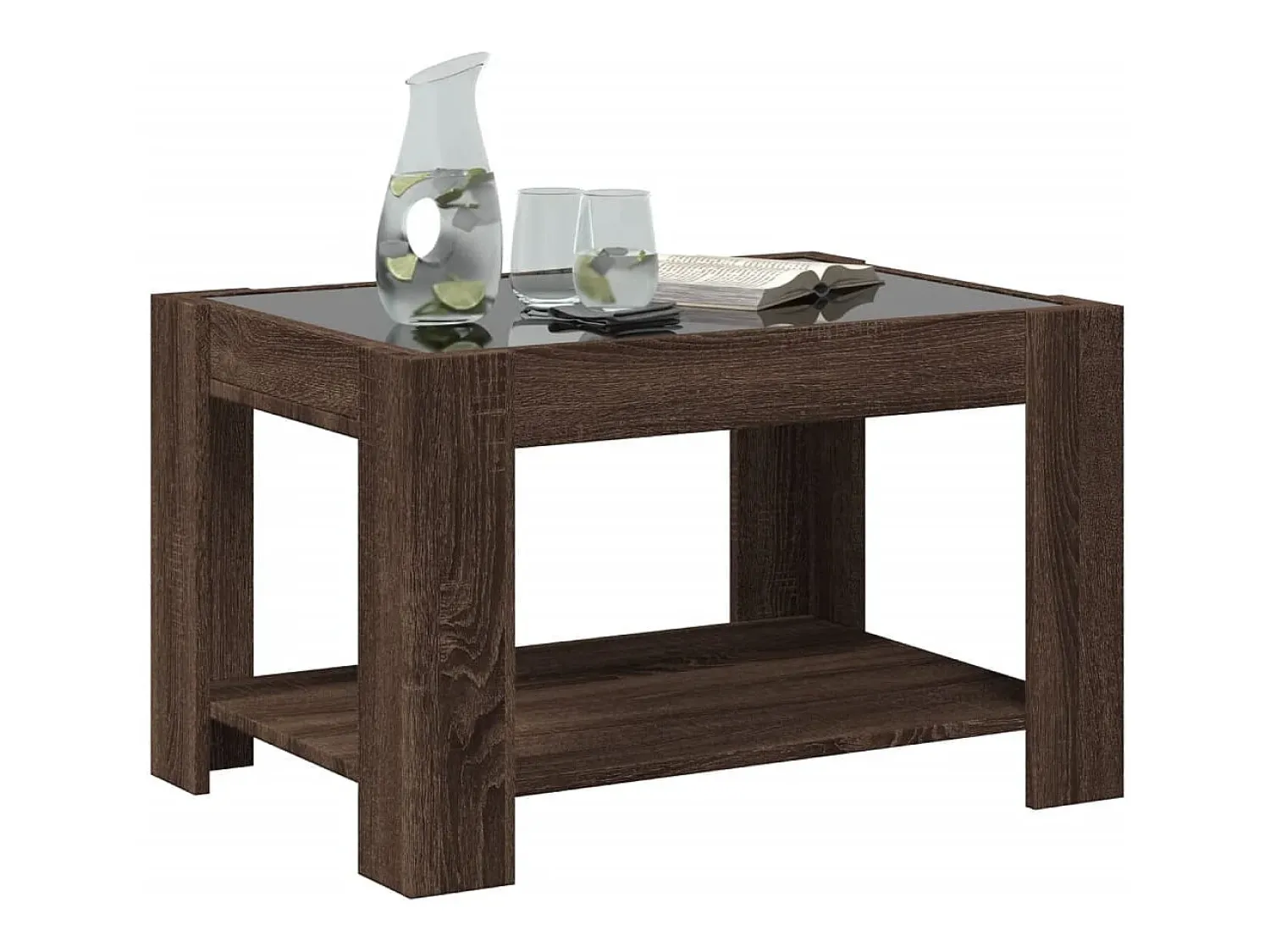 Mesa De Centro| Mesa de centro | Mesa de apoio c/ LEDs 73x53x45 cm derivados de madeira Castanho