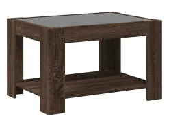 Mesa De Centro| Mesa de centro | Mesa de apoio c/ LEDs 73x53x45 cm derivados de madeira Castanho