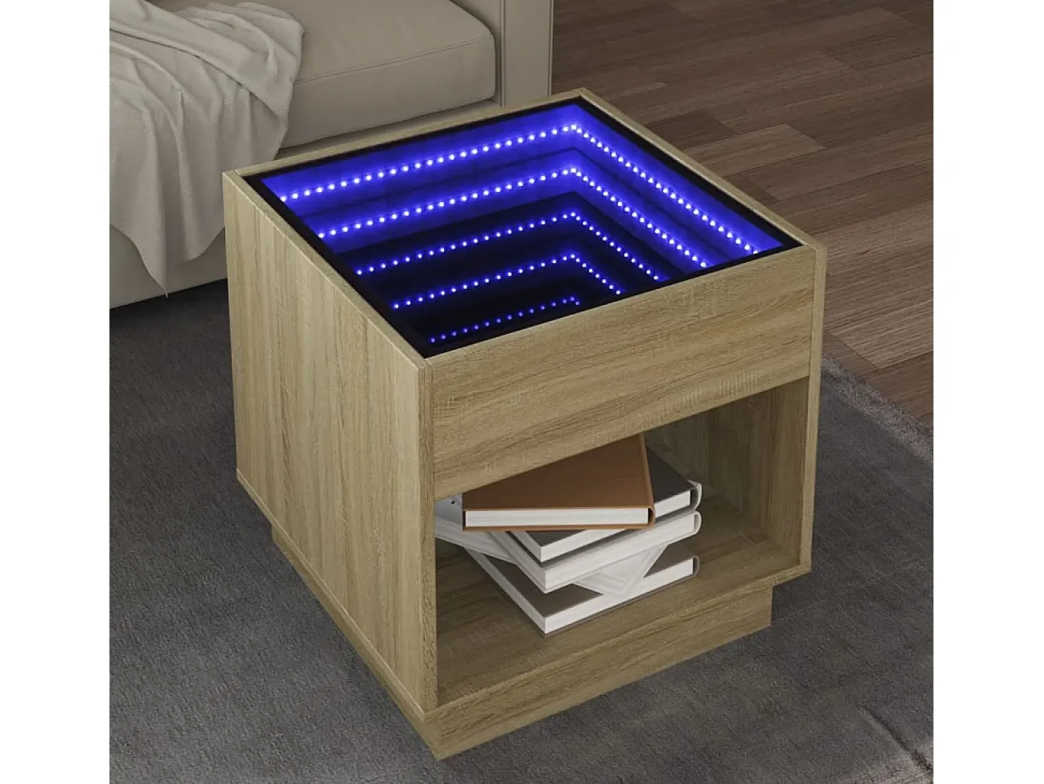 Online Mesa de centro | Mesa de apoio luzes LED Infinity 50x50x50 cm carvalho sonoma Castanho